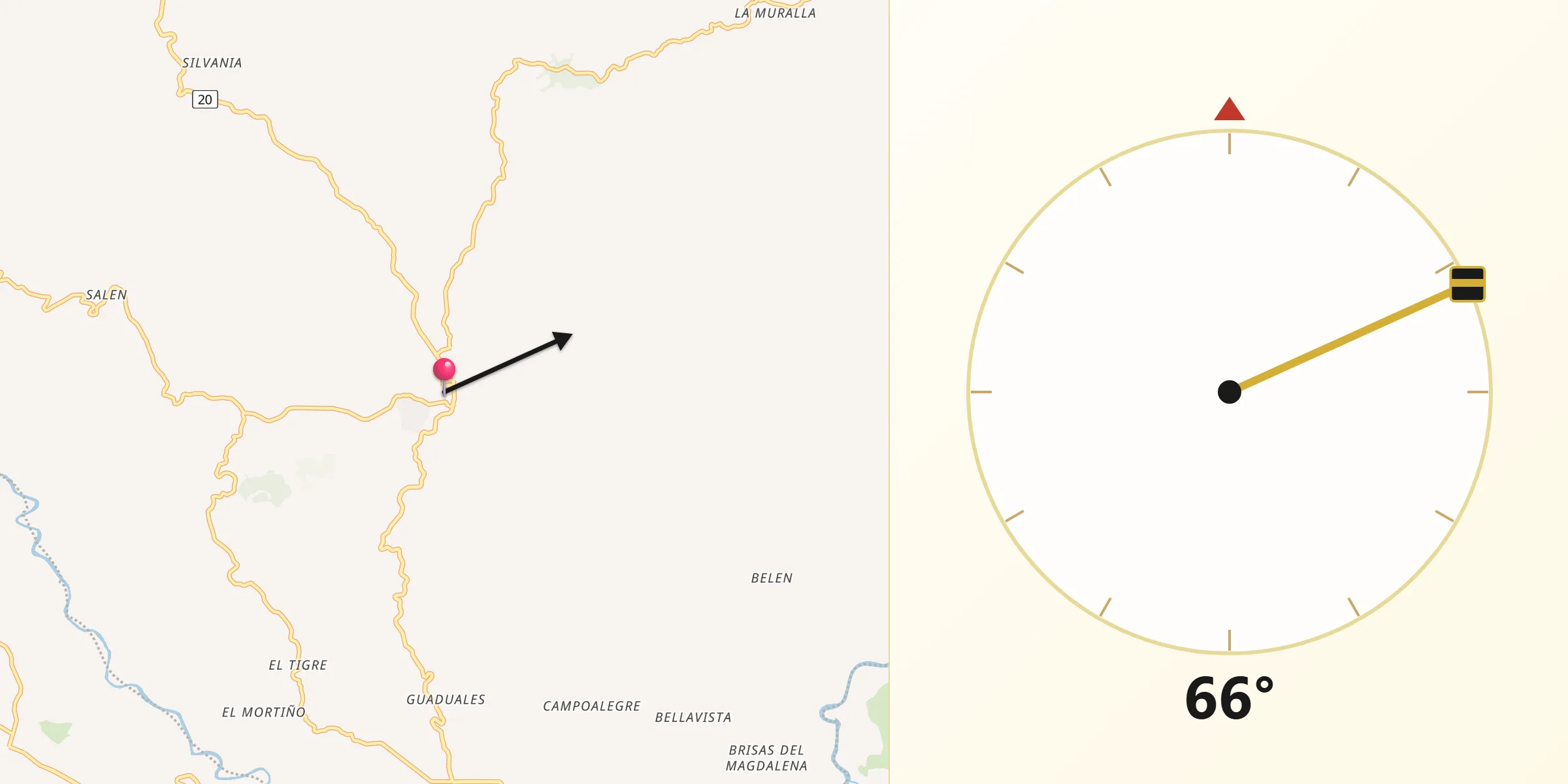 Dirección de la Qibla desde Isnos