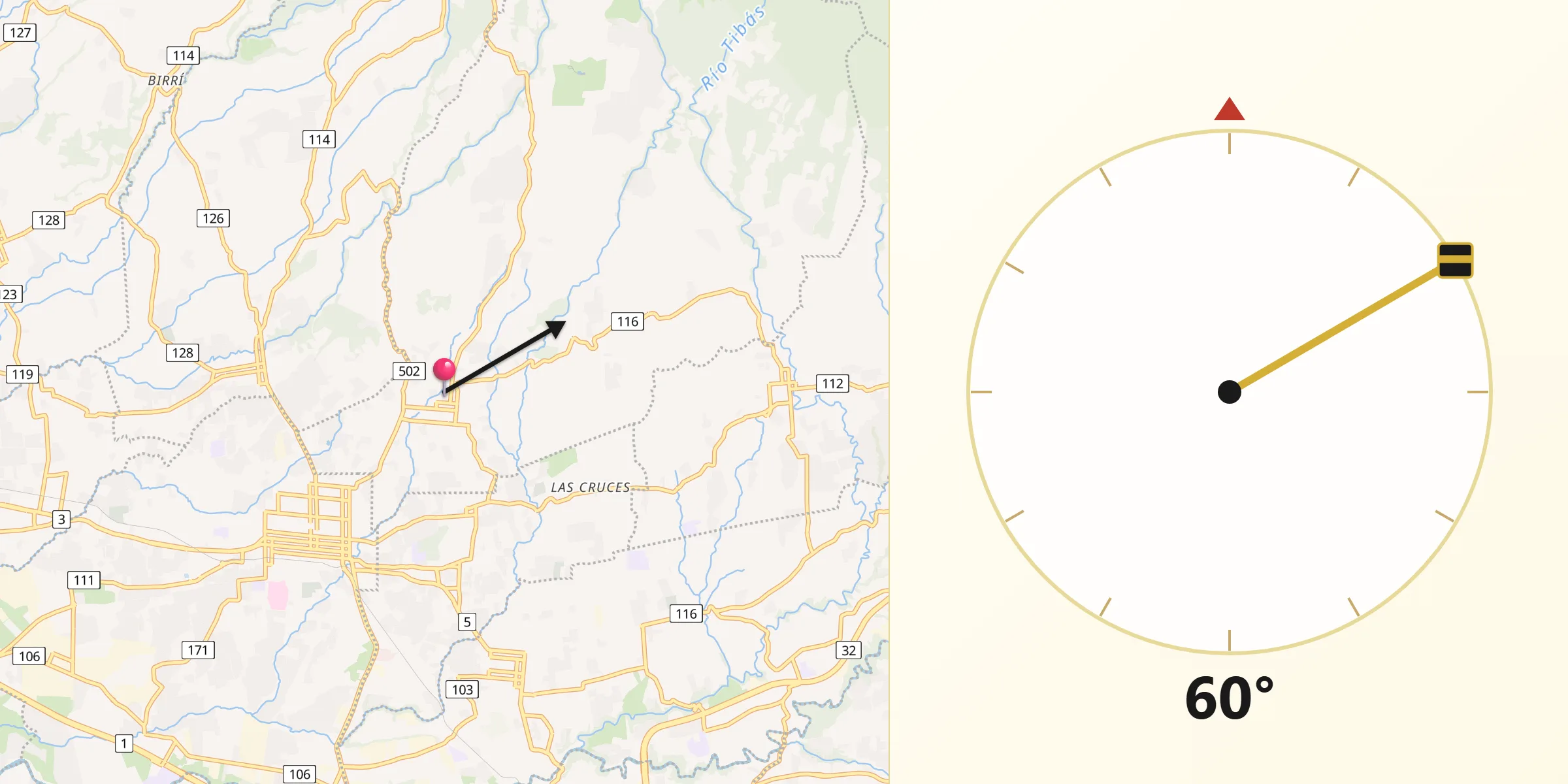 Dirección de la Qibla desde San Josecito