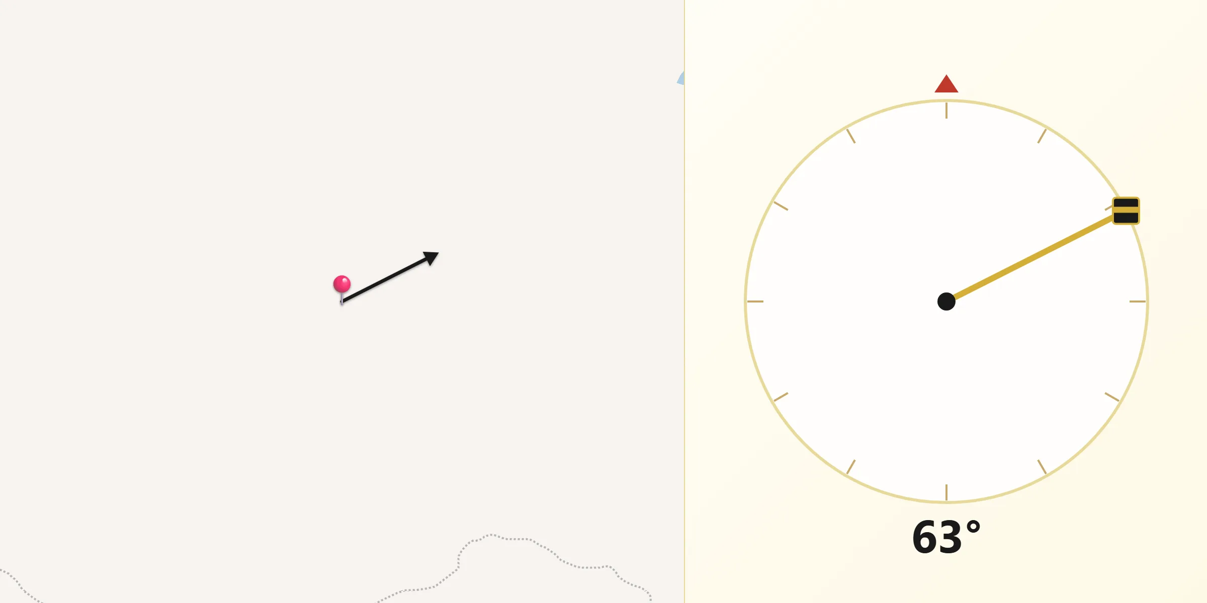 Dirección de la Qibla desde El Guamo