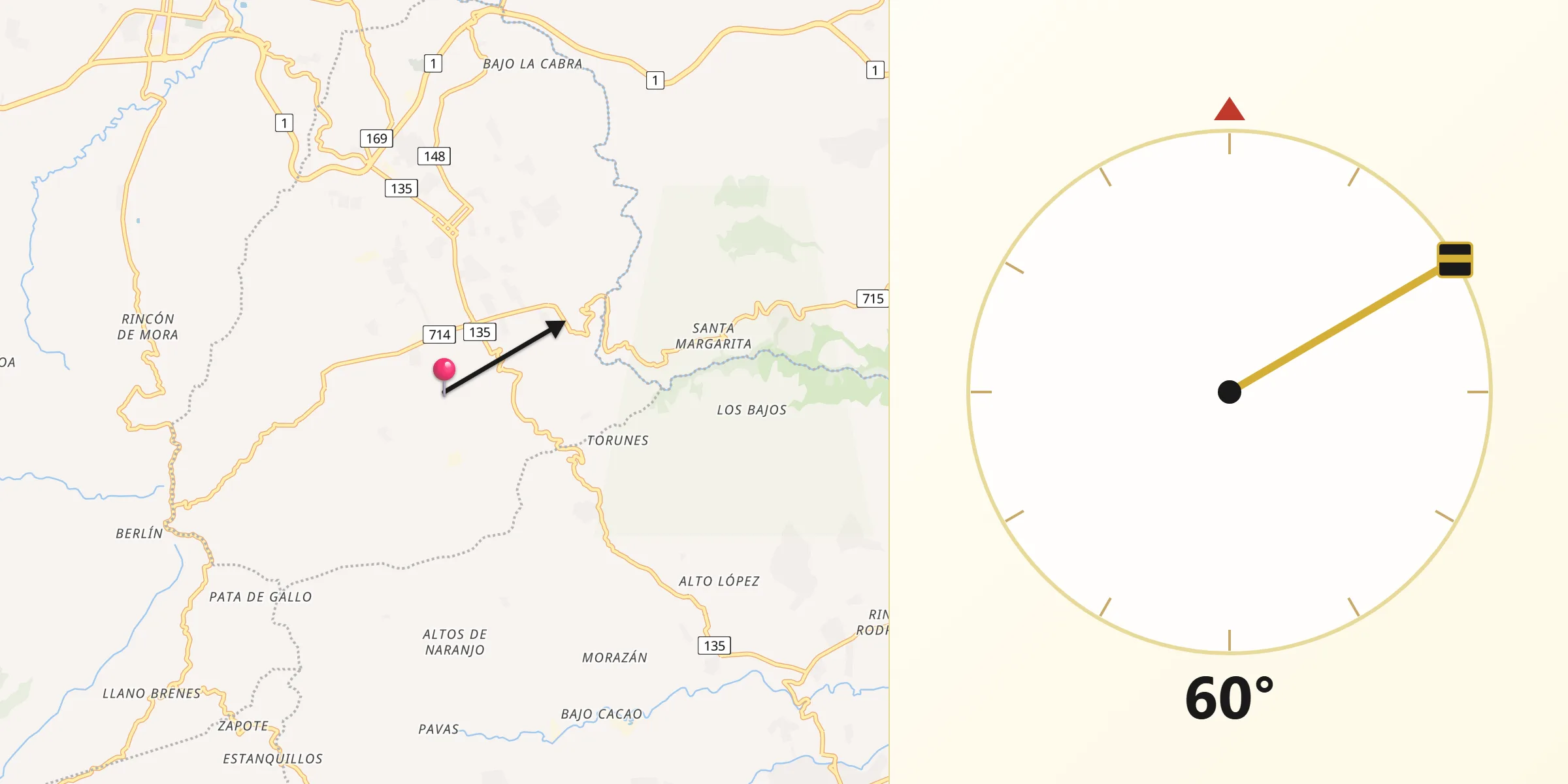 Dirección de la Qibla desde Palmares