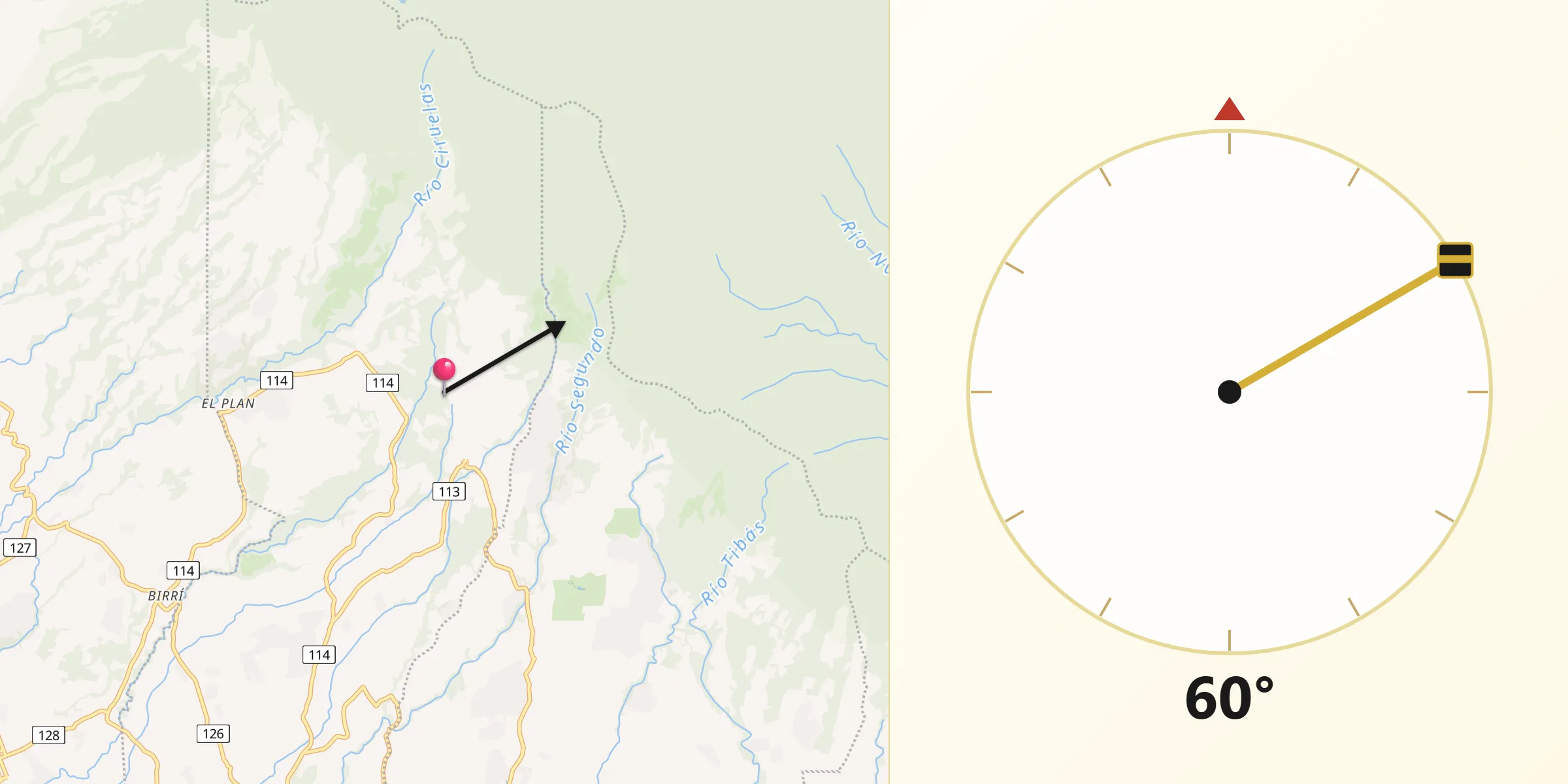 Dirección de la Qibla desde Barva