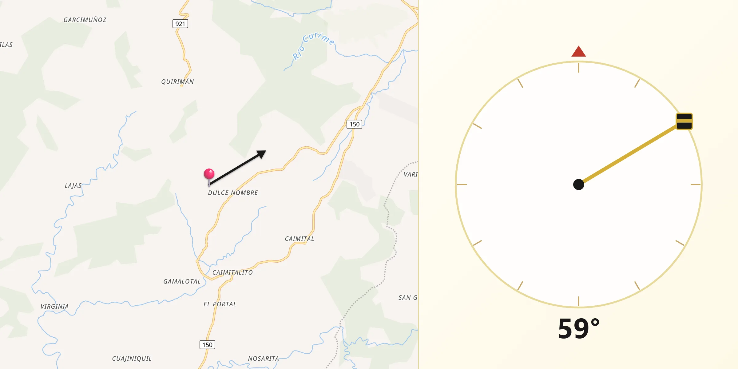 Dirección de la Qibla desde Nicoya