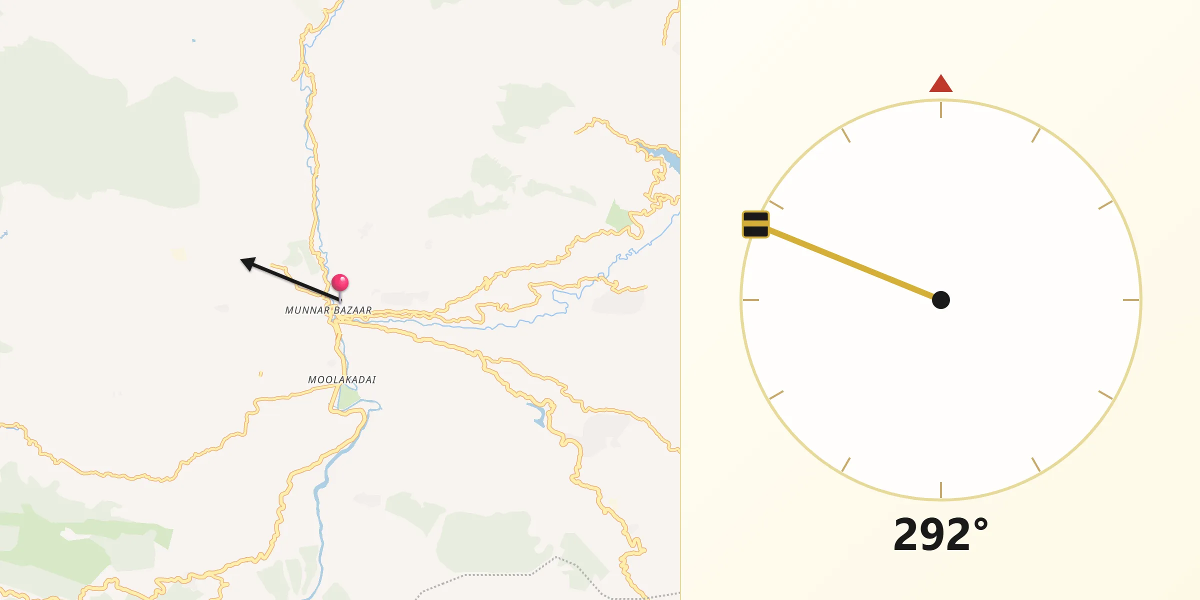Qibla Direction from Munnar