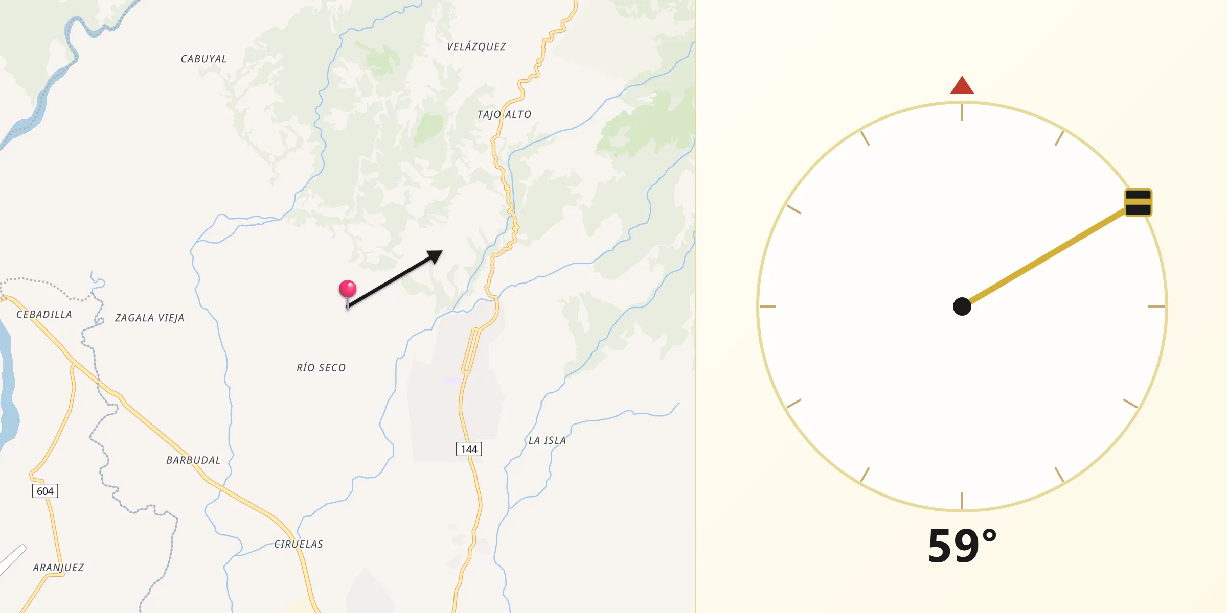 Dirección de la Qibla desde Montes de Oro