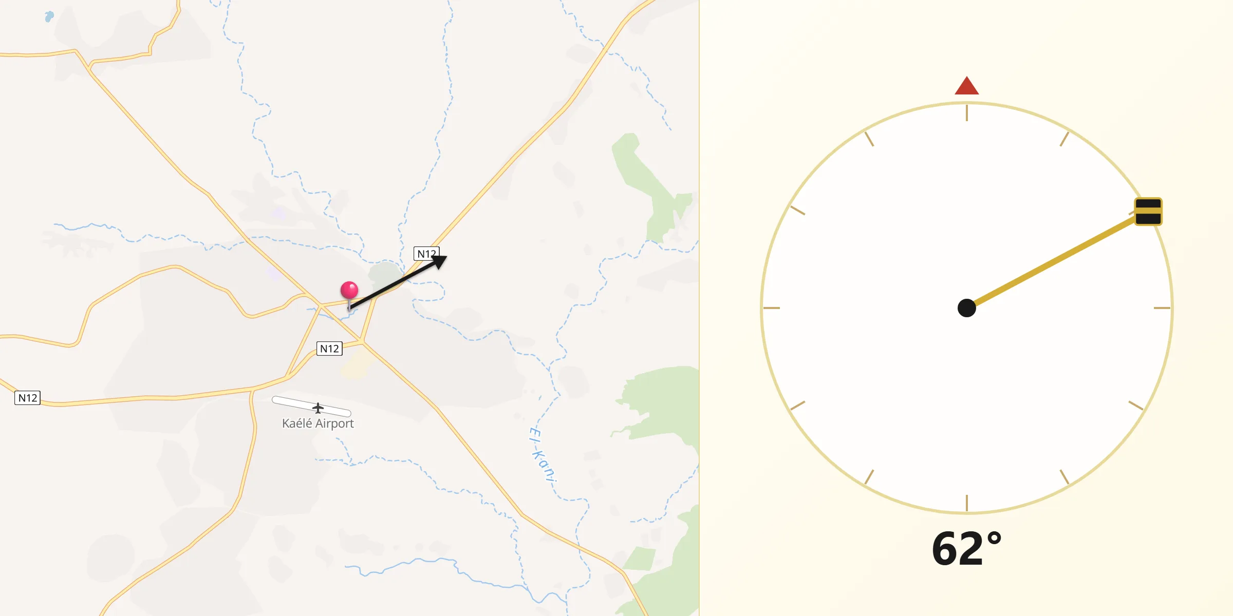 Direction vers la Qibla depuis Kaélé