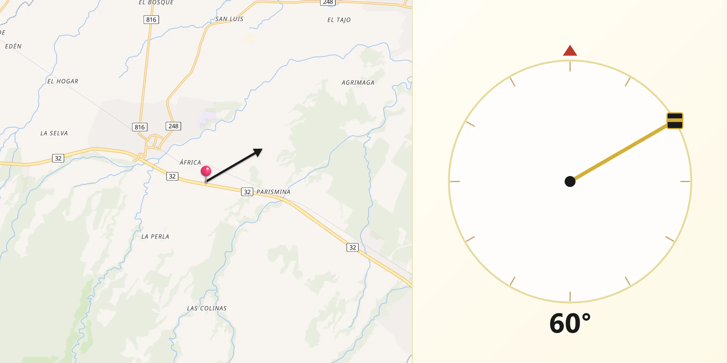 Dirección de la Qibla desde Guácimo