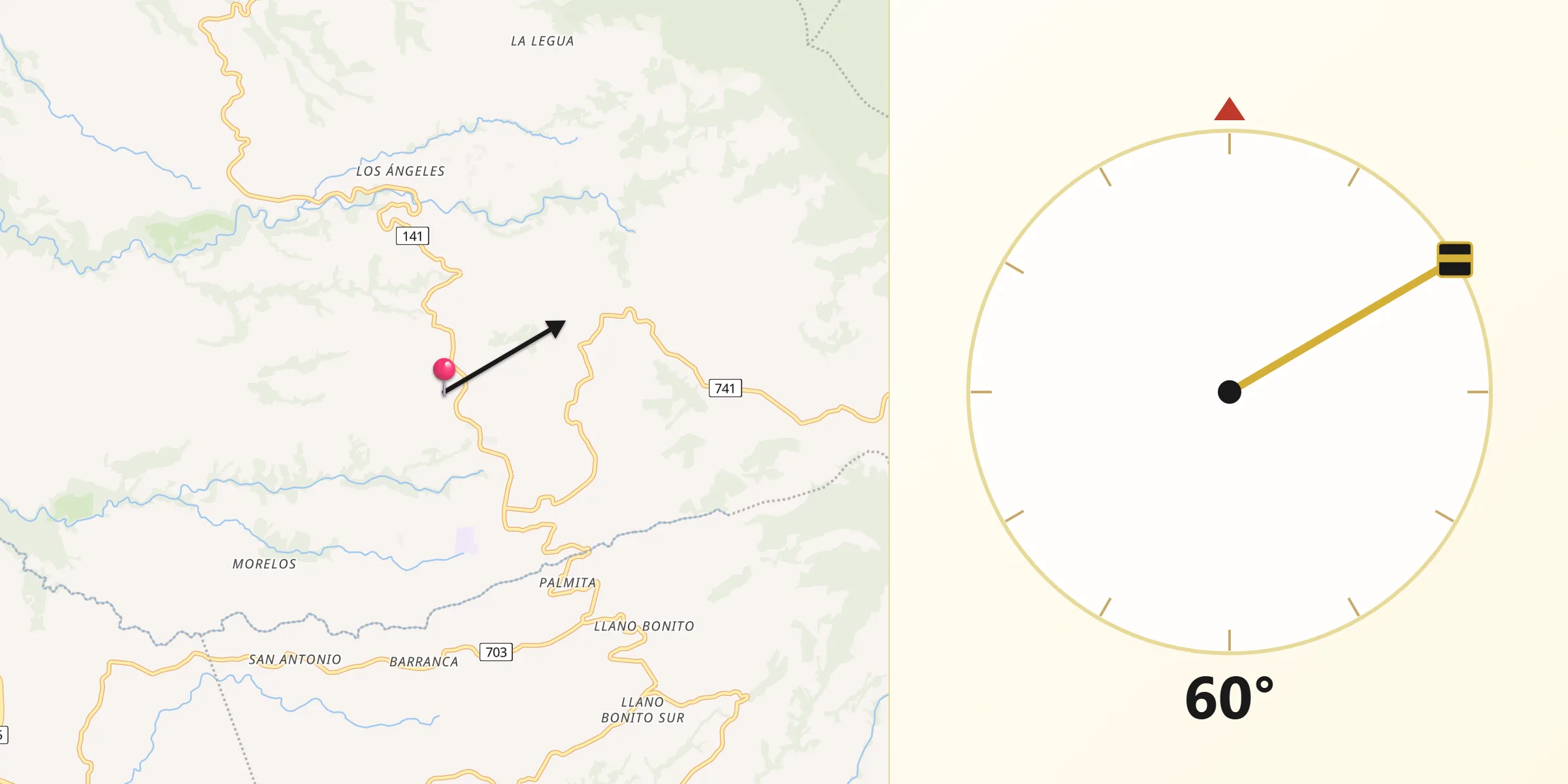 Dirección de la Qibla desde Zarcero