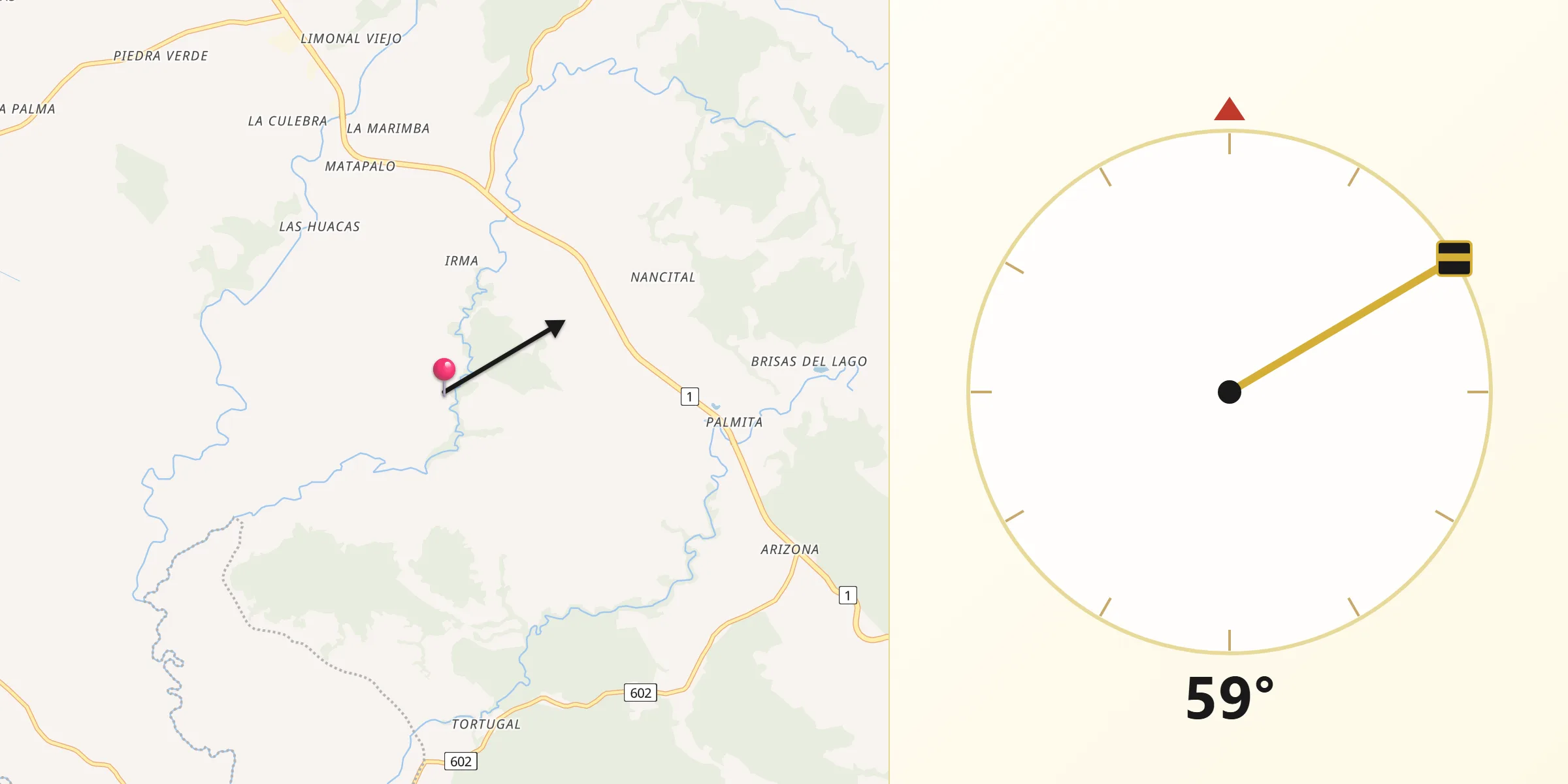 Dirección de la Qibla desde Abangares