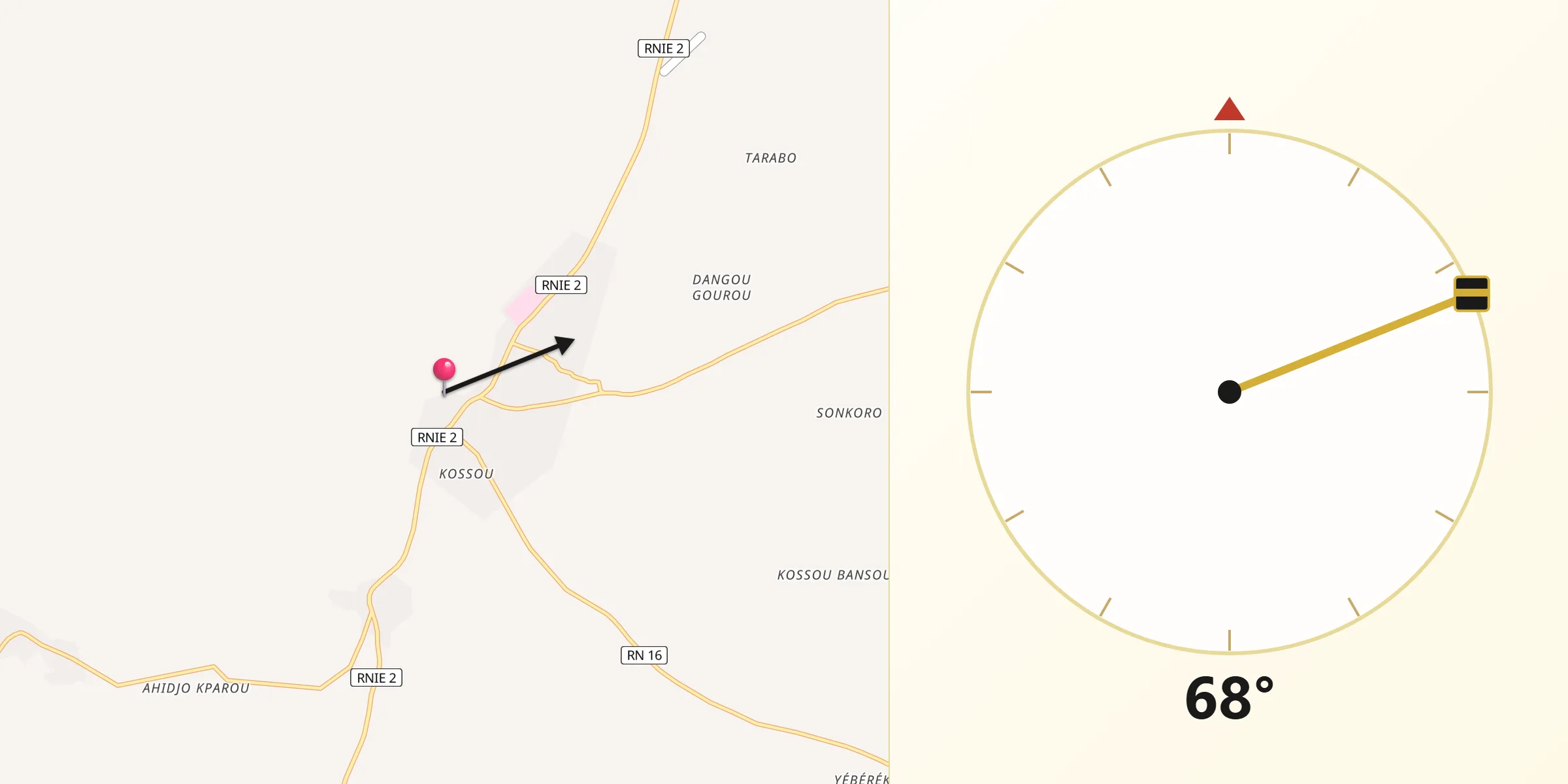 Direction vers la Qibla depuis Bembèrèkè
