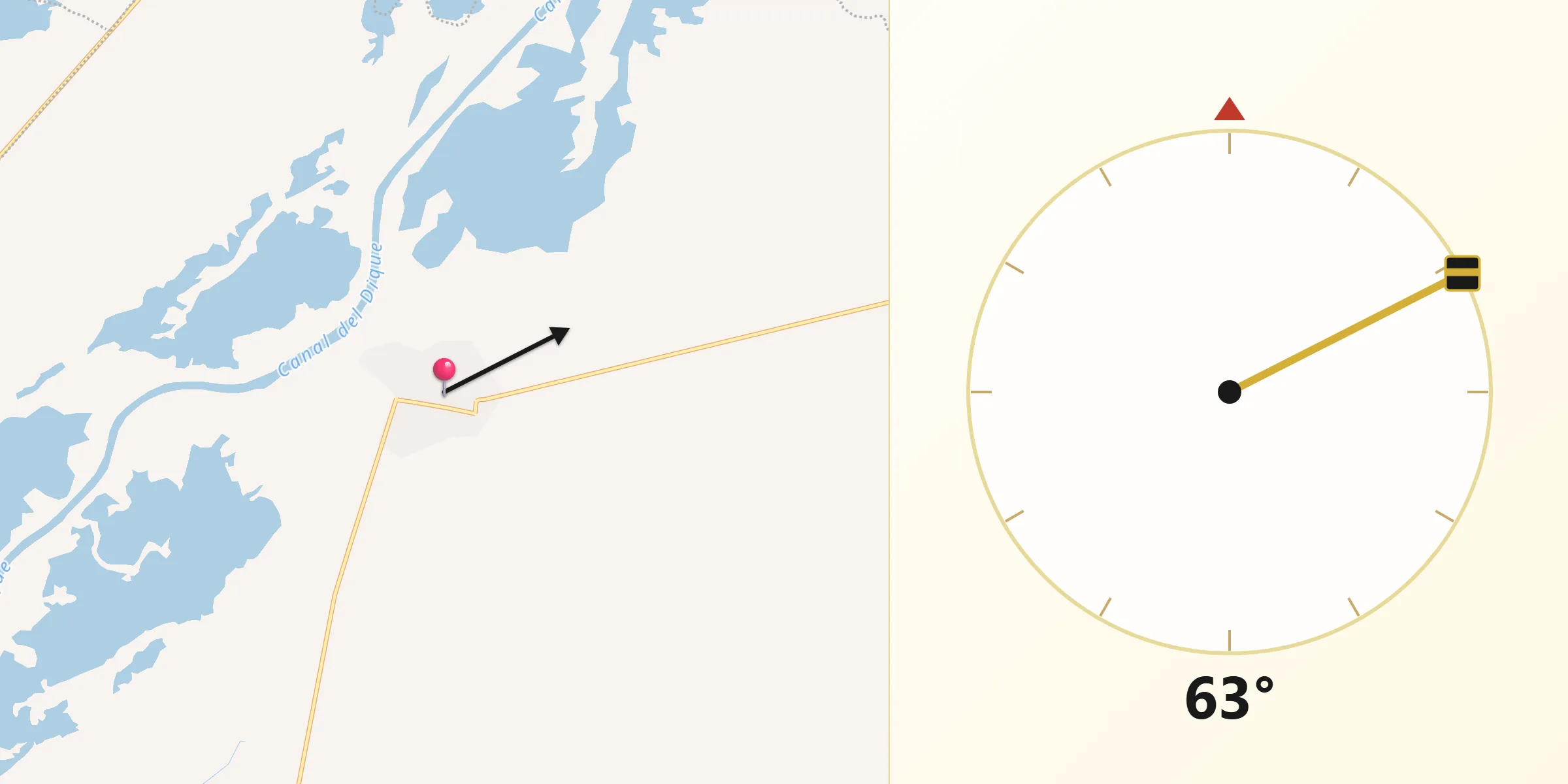 Dirección de la Qibla desde Mahates