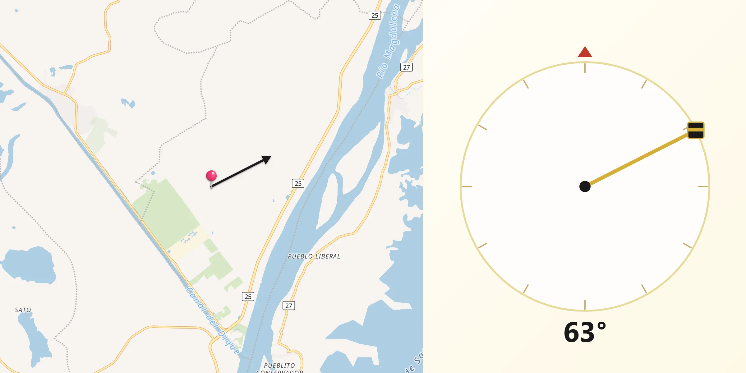 Dirección de la Qibla desde Suan
