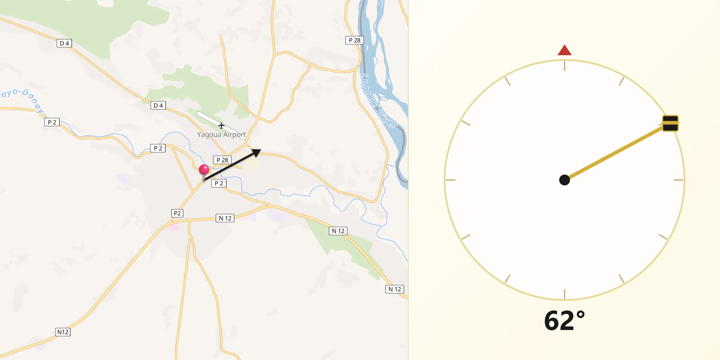 Direction vers la Qibla depuis Yagoua