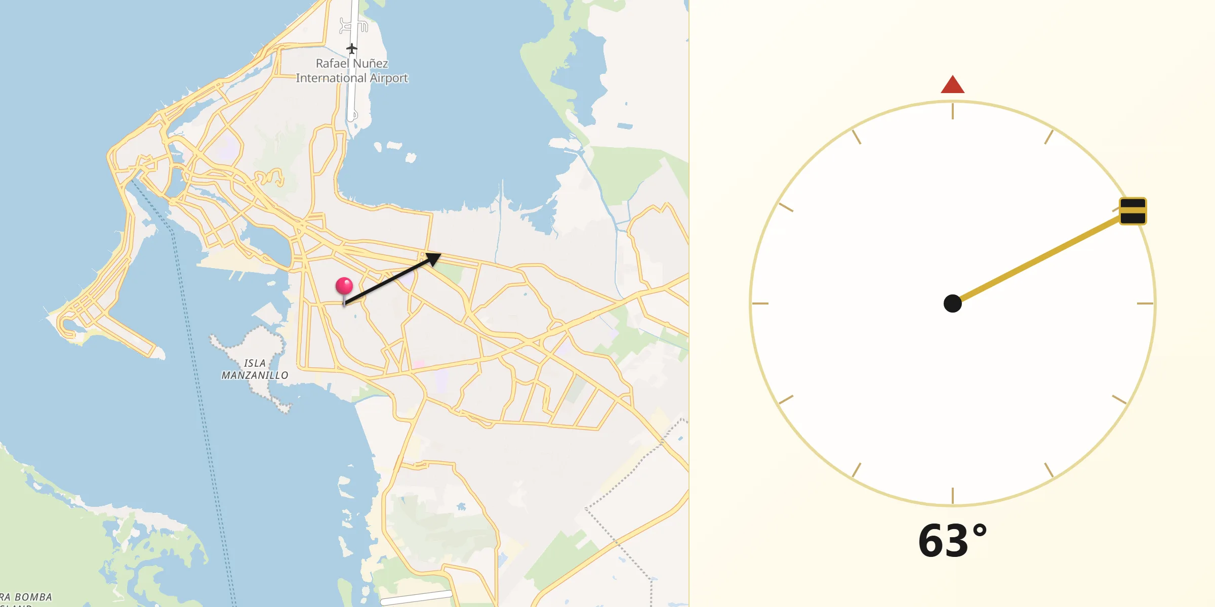 Dirección de la Qibla desde Cartagena de Indias