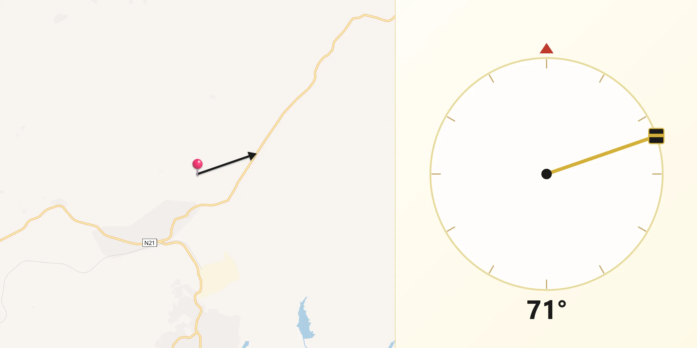 Direction vers la Qibla depuis Fria