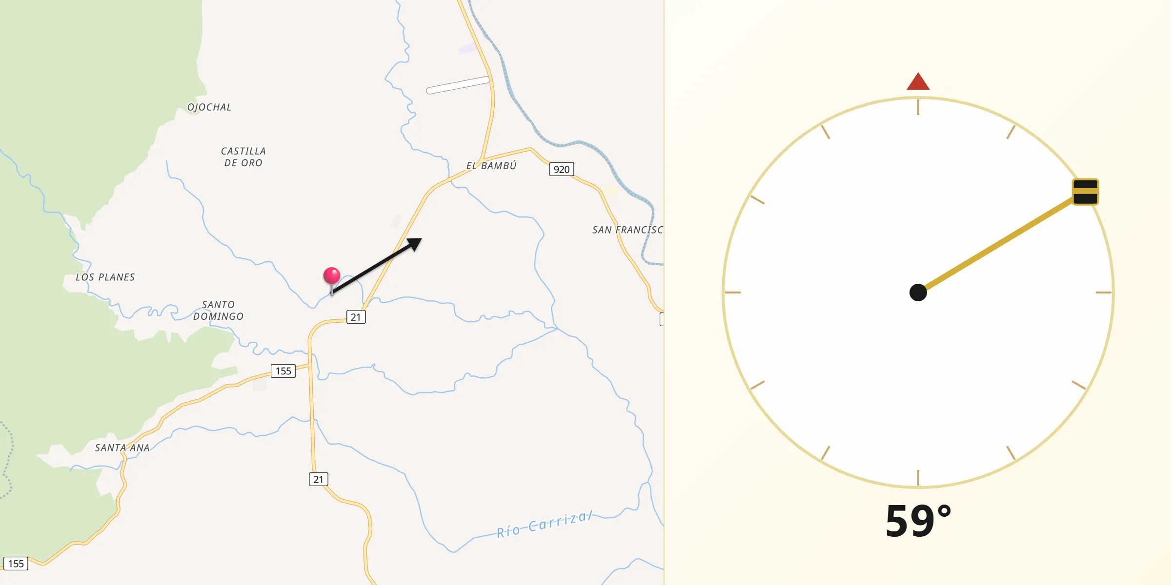 Dirección de la Qibla desde Carrillo