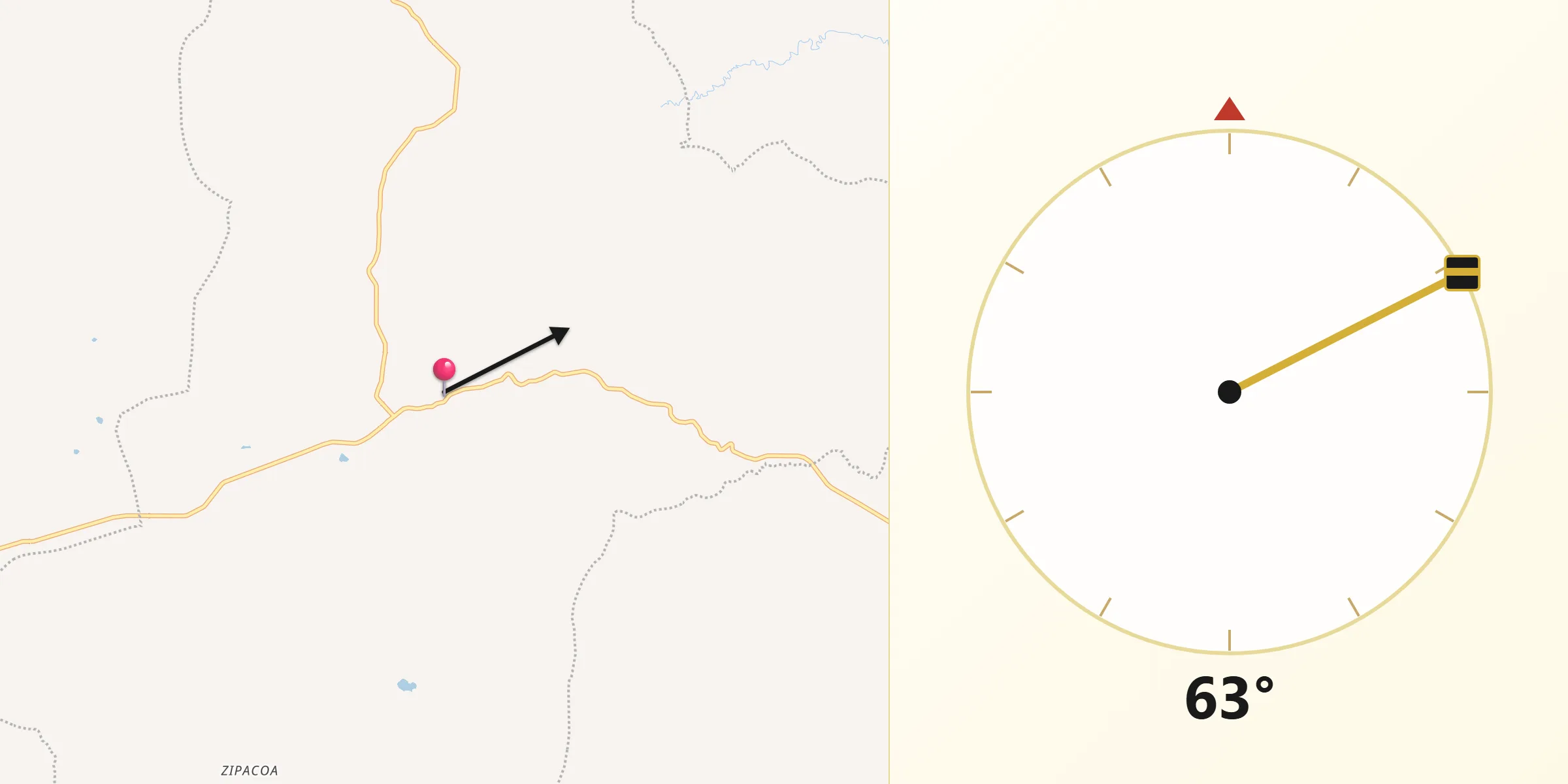 Dirección de la Qibla desde Villanueva