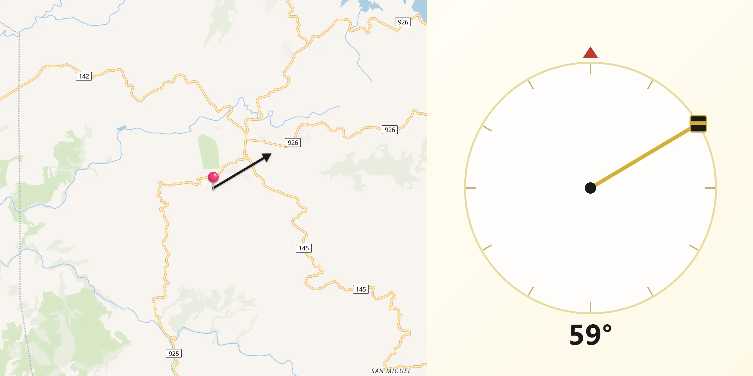 Dirección de la Qibla desde Tilarán