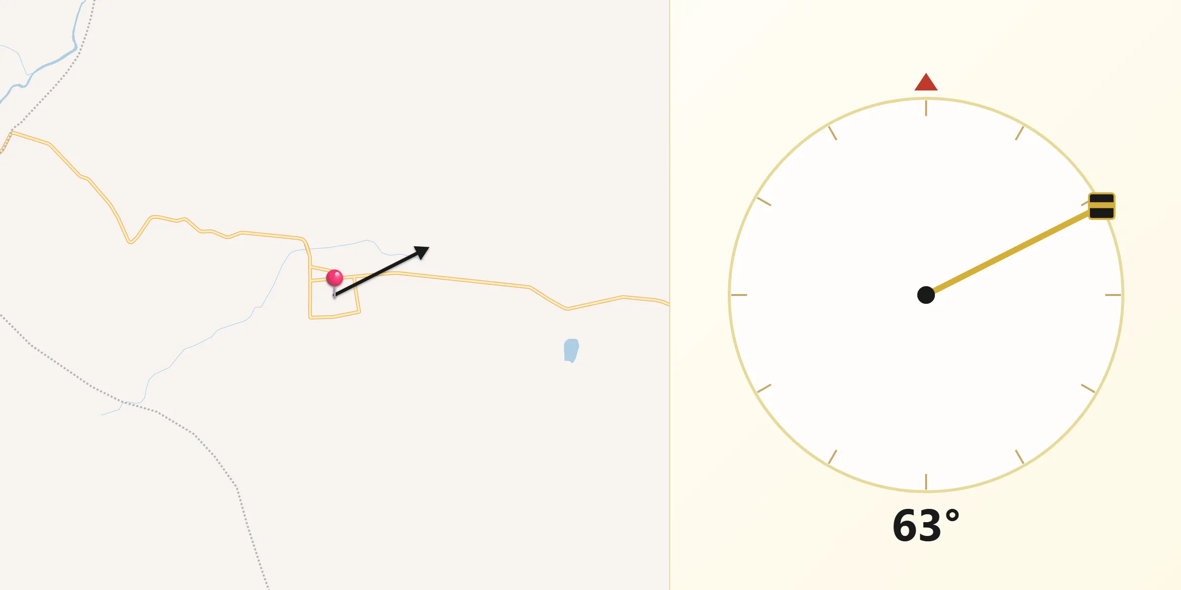 Dirección de la Qibla desde Pivijay