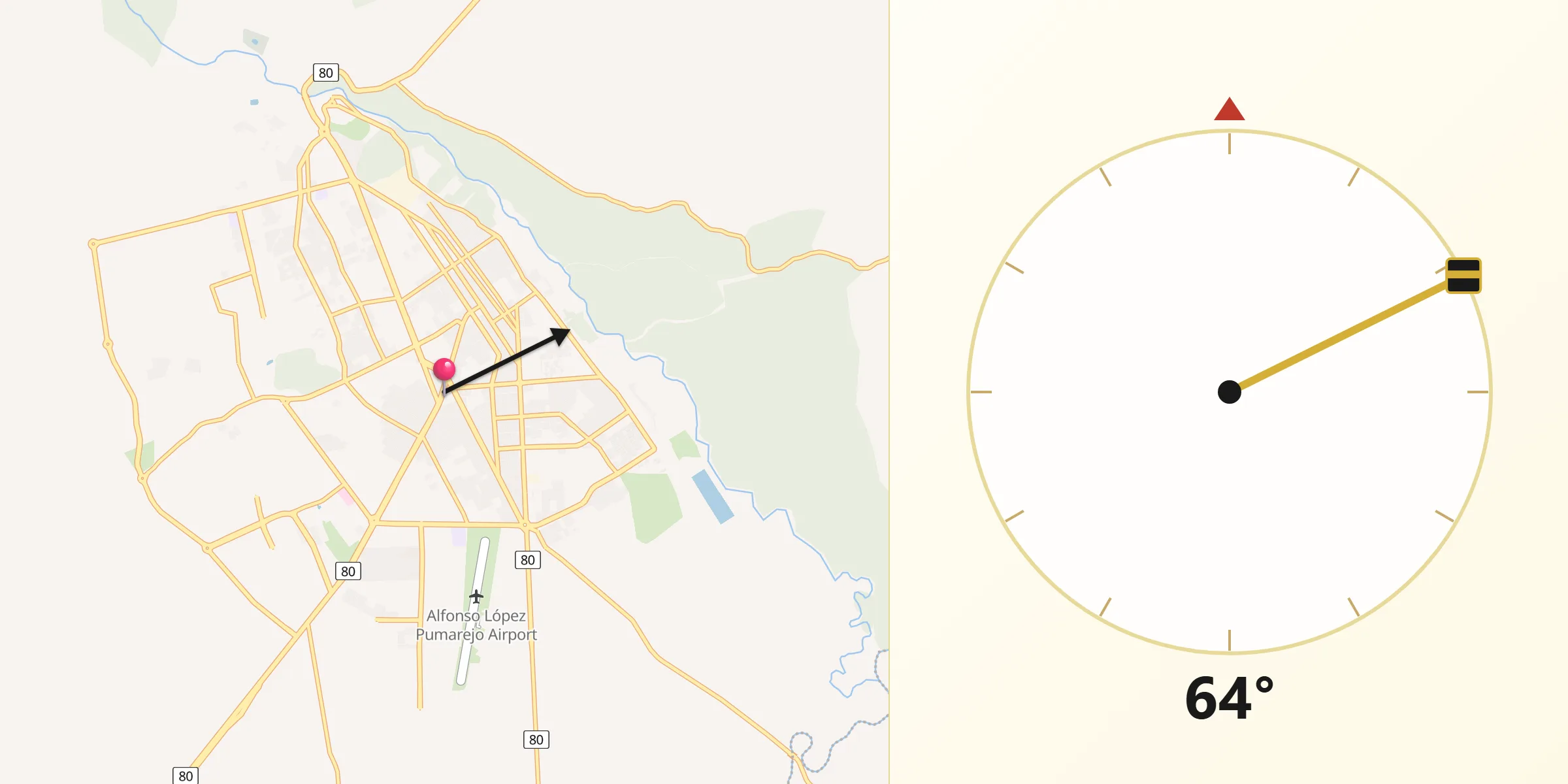 Dirección de la Qibla desde Valledupar