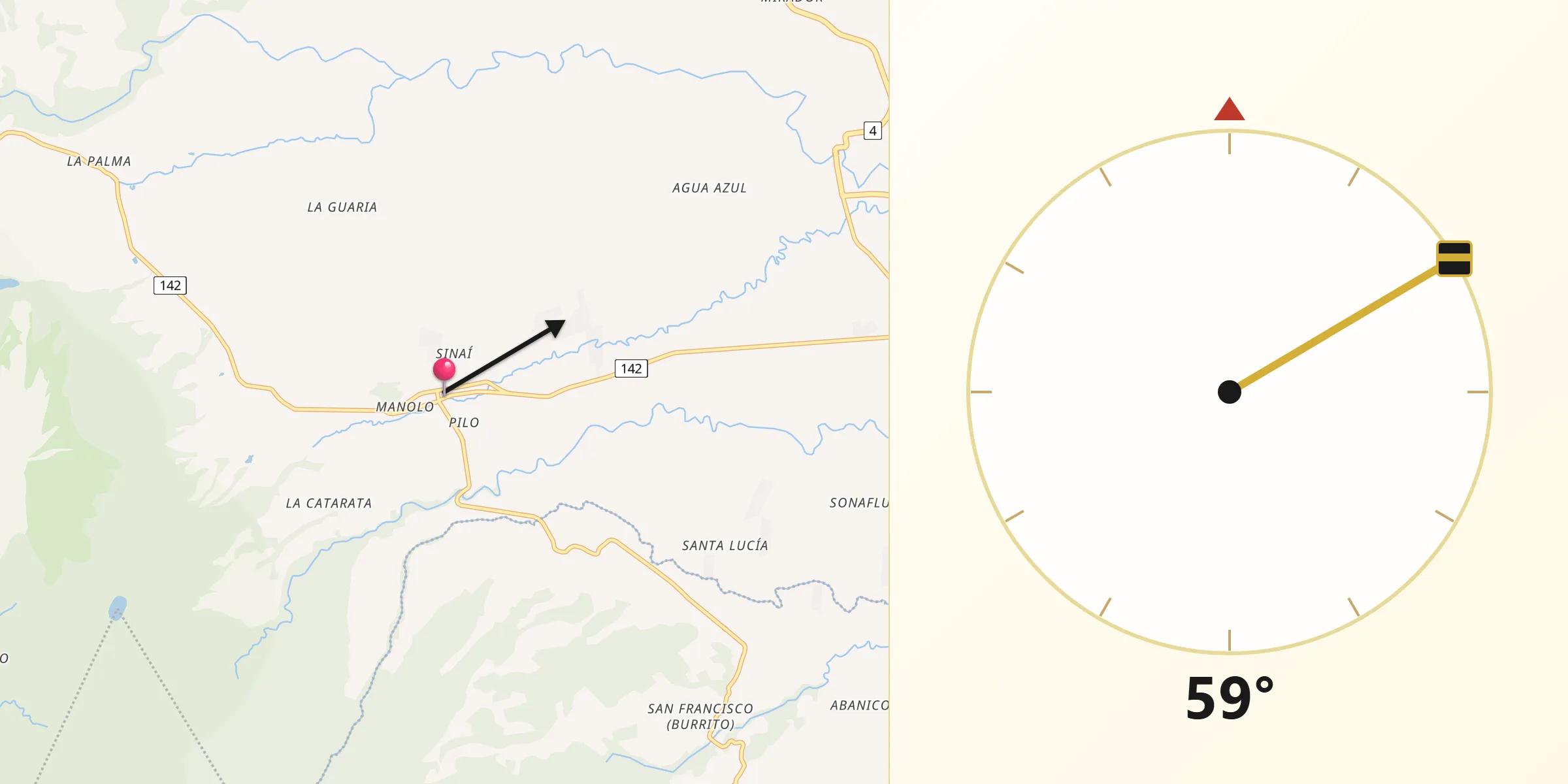 Dirección de la Qibla desde La Fortuna
