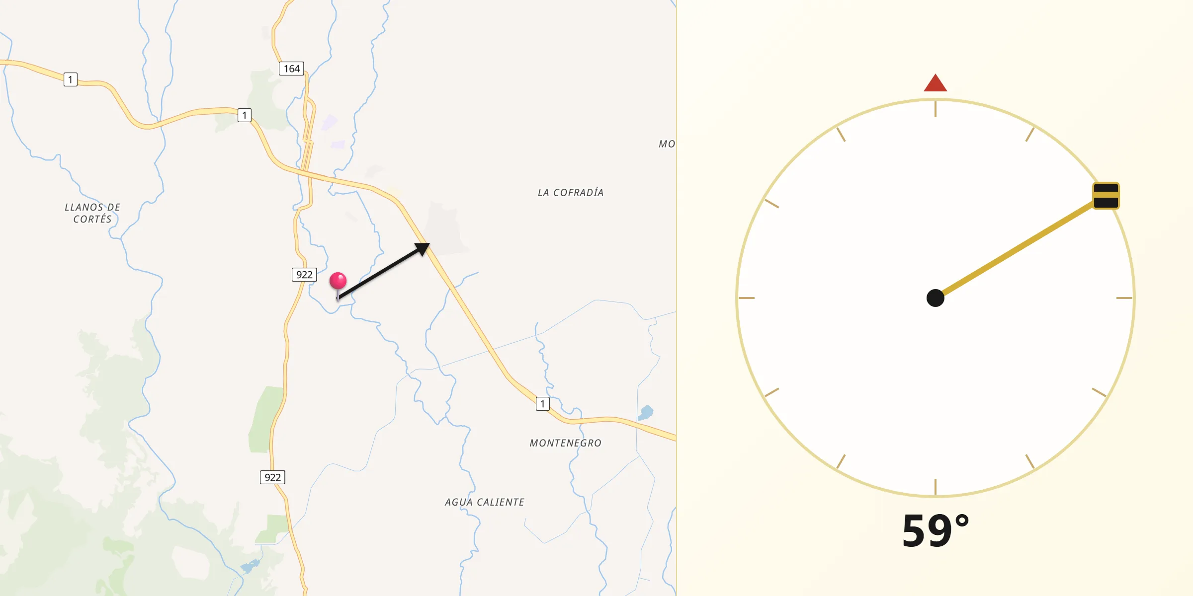 Dirección de la Qibla desde Bagaces