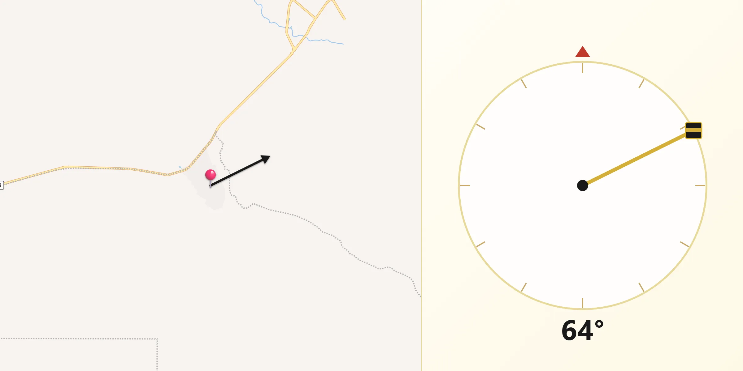 Dirección de la Qibla desde Urumita