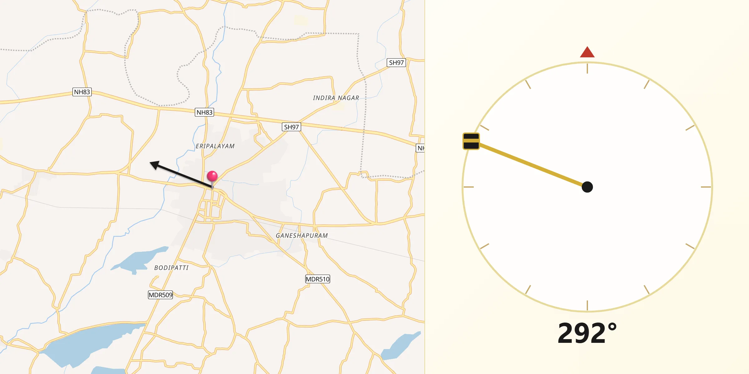 Qibla Direction from Udumalaippettai