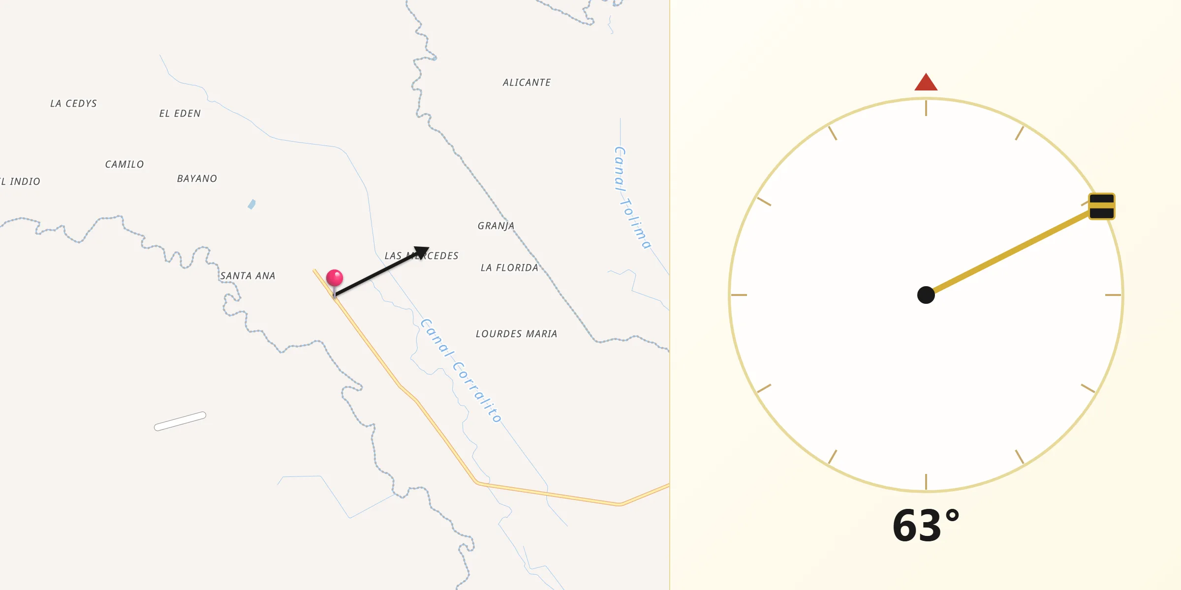 Dirección de la Qibla desde El Retén
