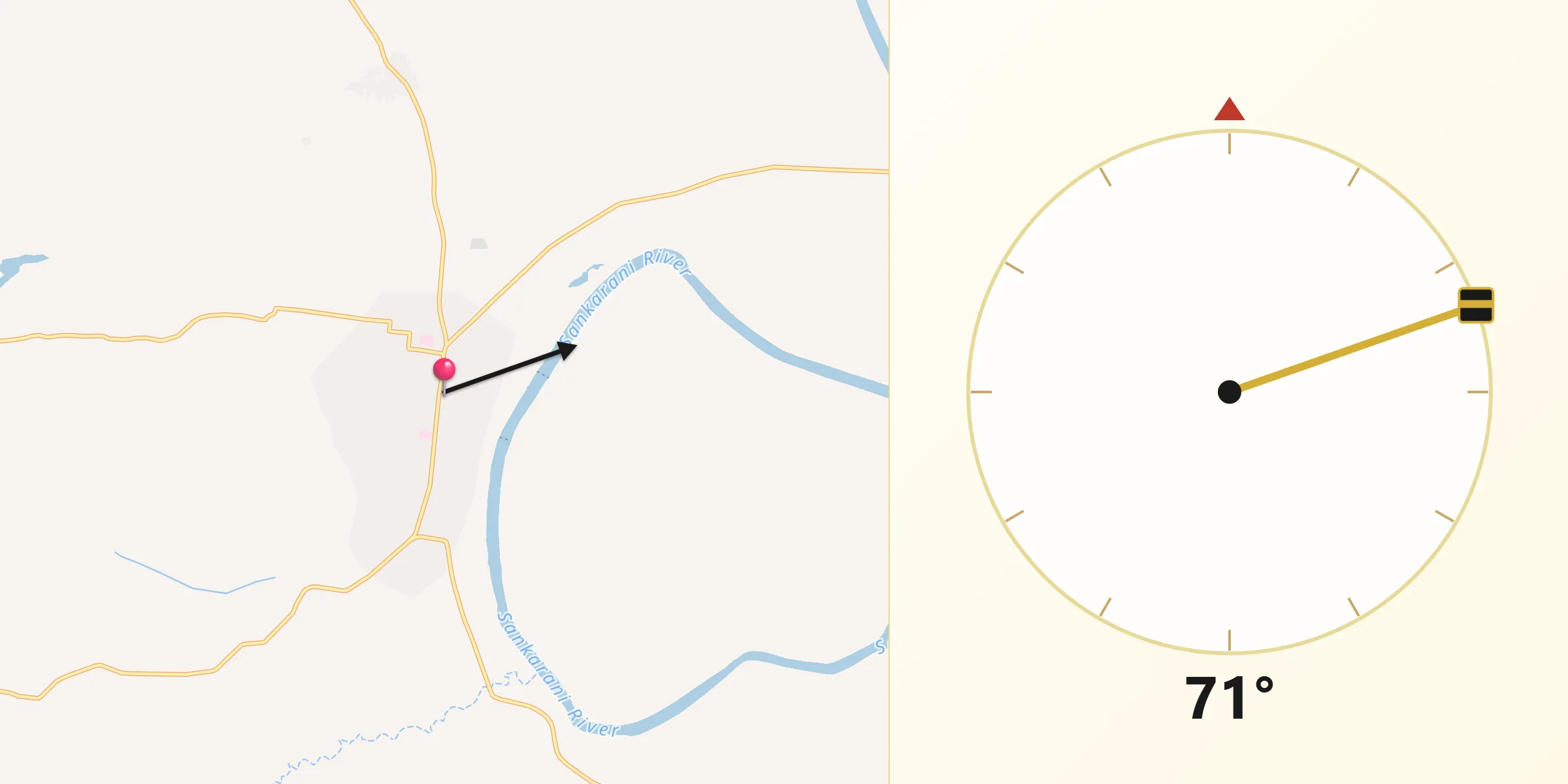 Direction vers la Qibla depuis Mandiana