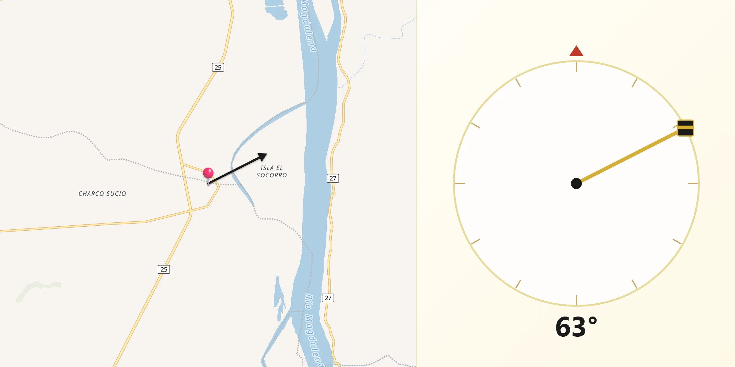 Dirección de la Qibla desde Ponedera