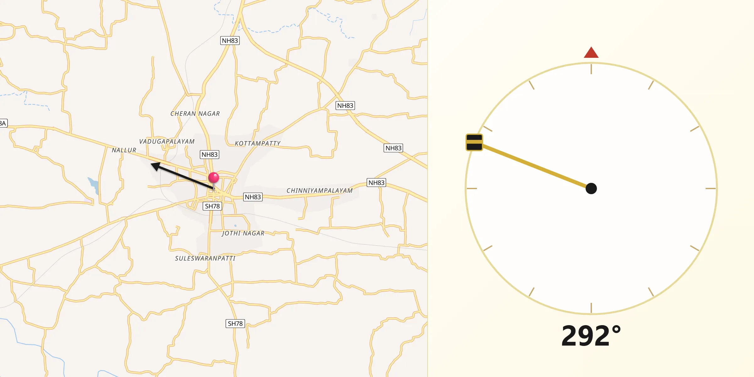 Qibla Direction from Pollachi