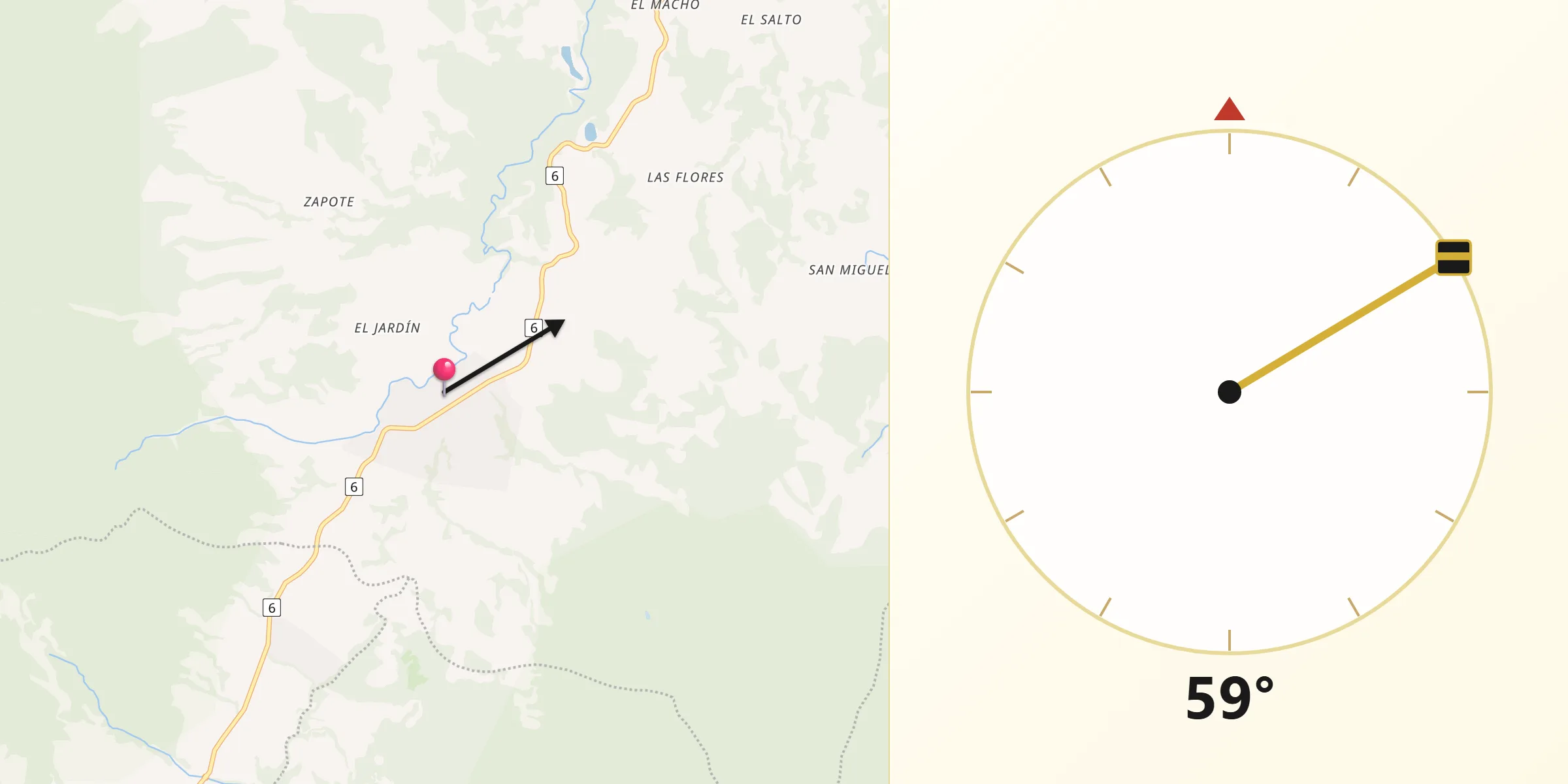 Dirección de la Qibla desde Bijagua