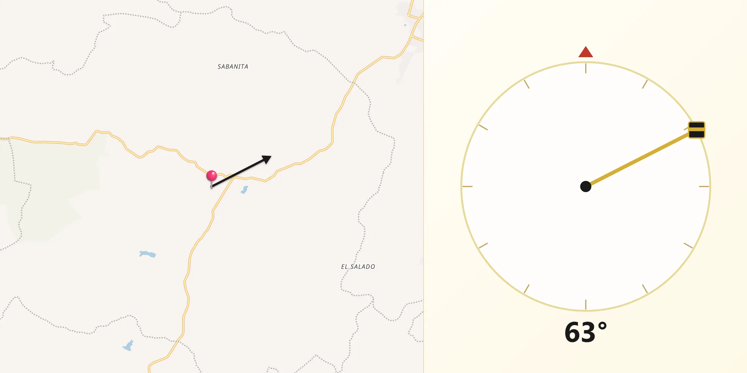 Dirección de la Qibla desde Usiacurí