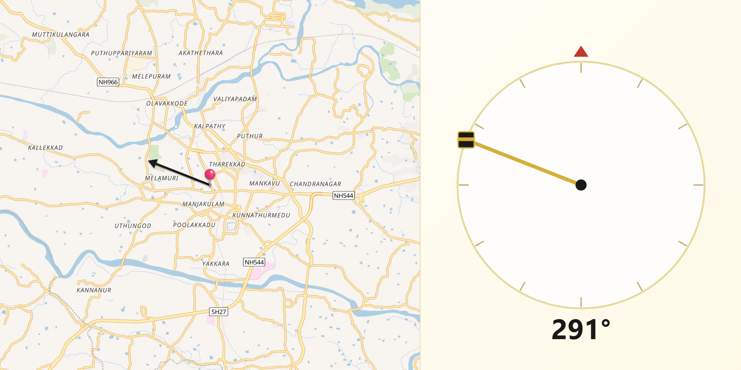Qibla Direction from Palakkad
