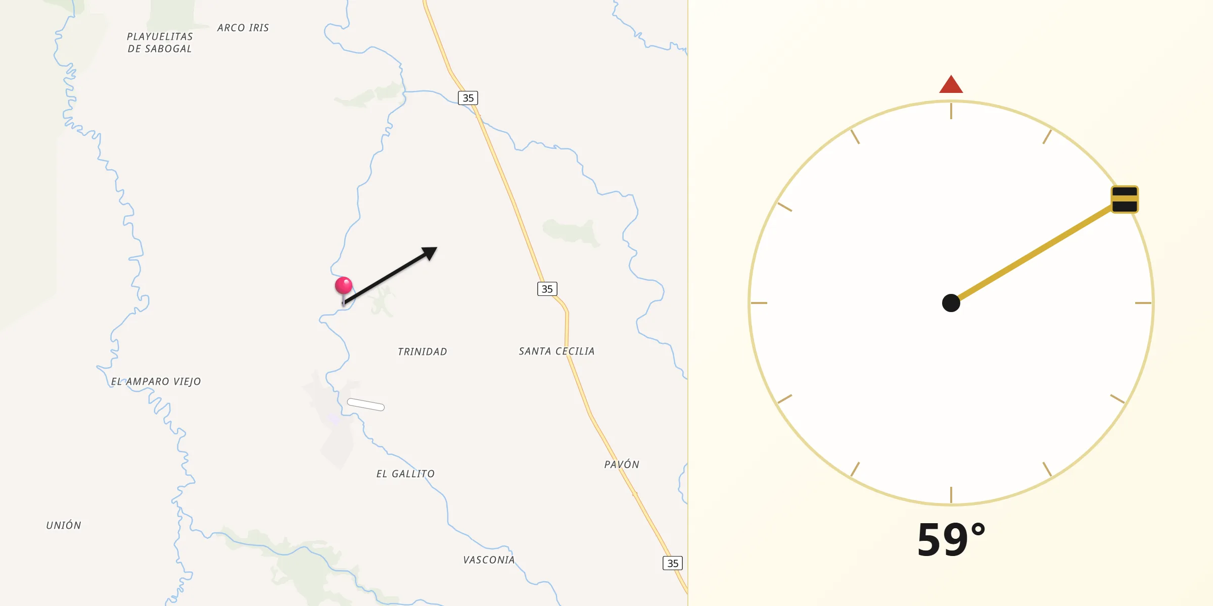 Dirección de la Qibla desde Los Chiles