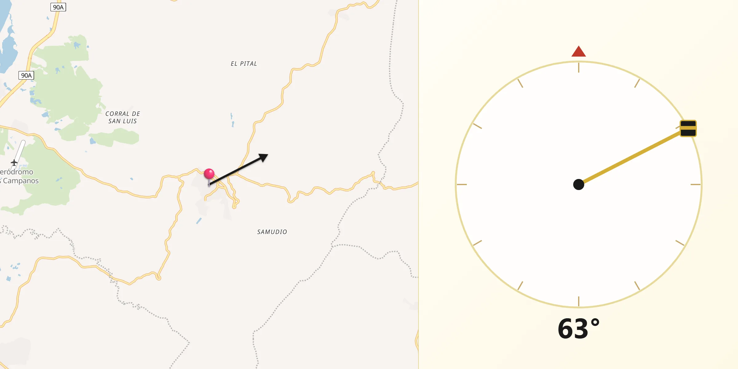 Dirección de la Qibla desde Tubará