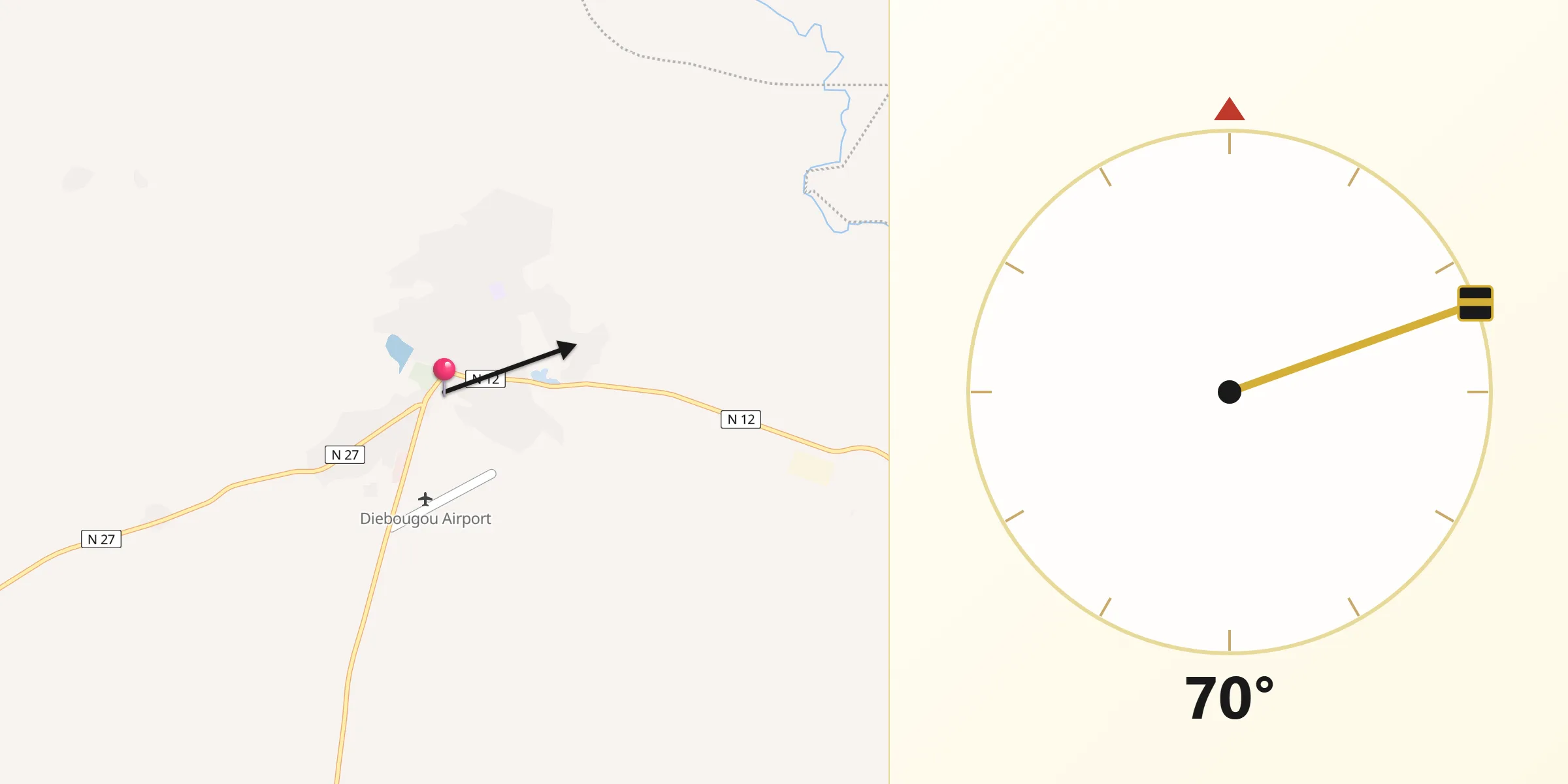 Direction vers la Qibla depuis Diébougou