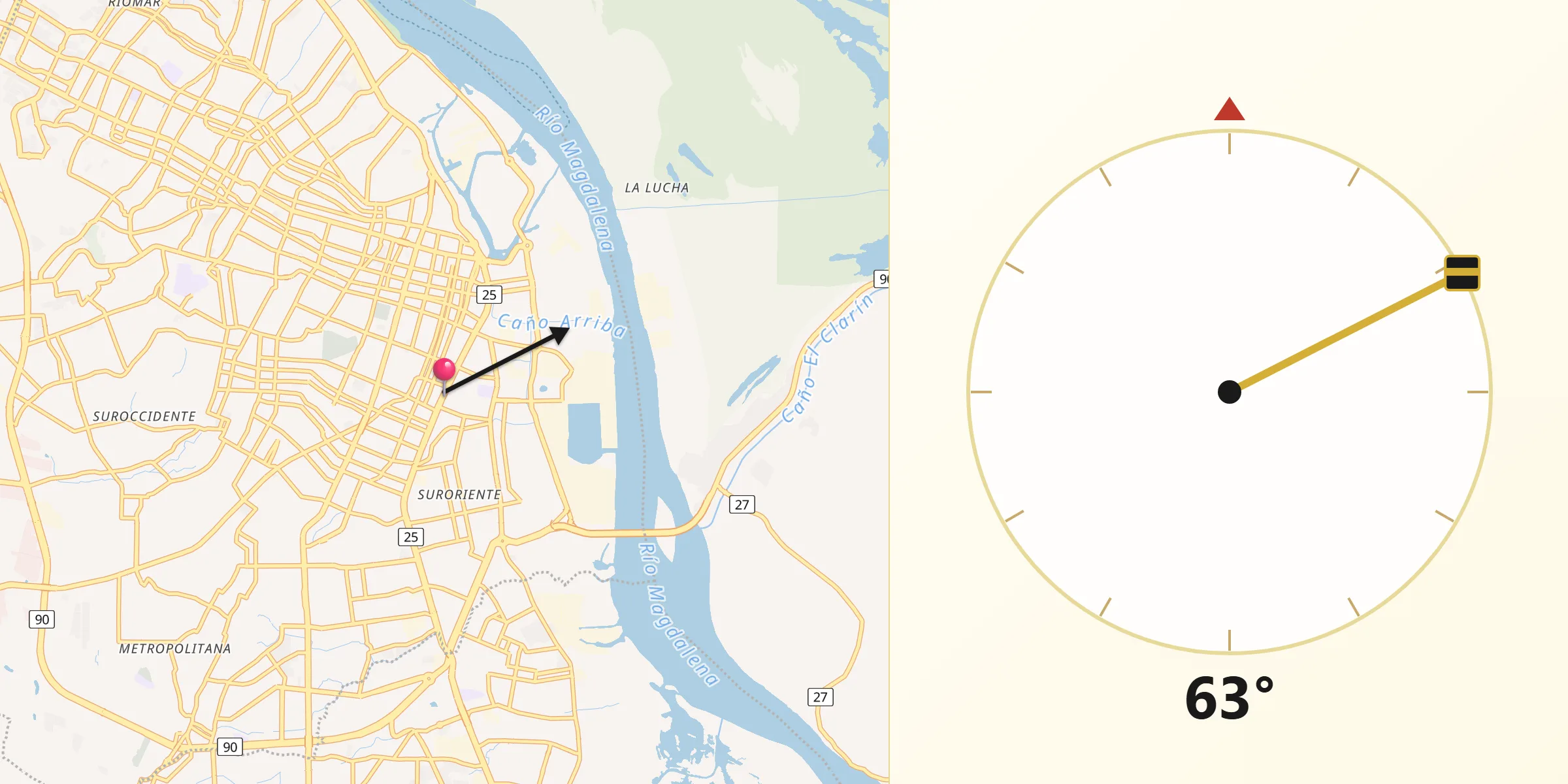 Dirección de la Qibla desde Barranquilla