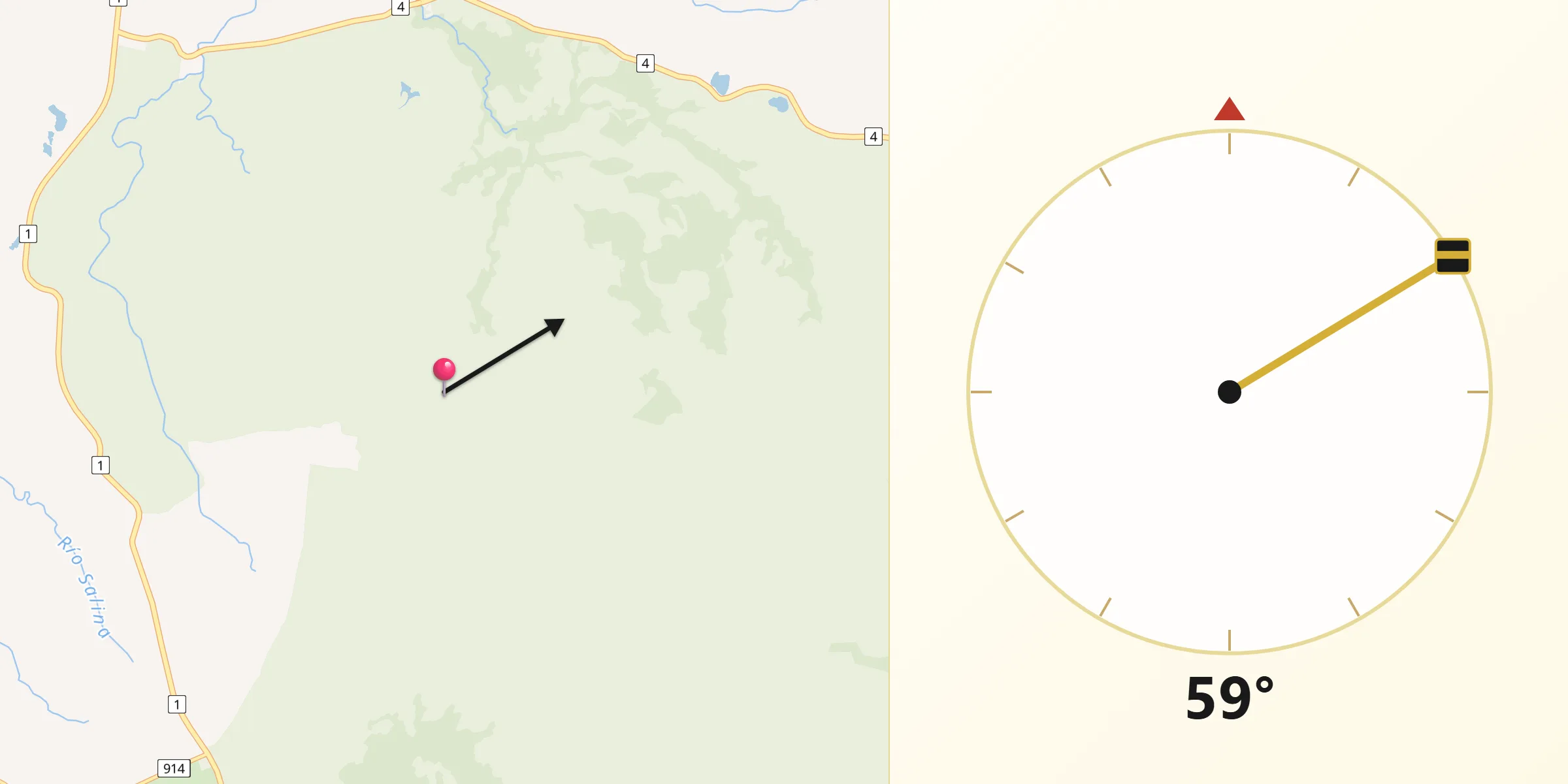Dirección de la Qibla desde La Cruz