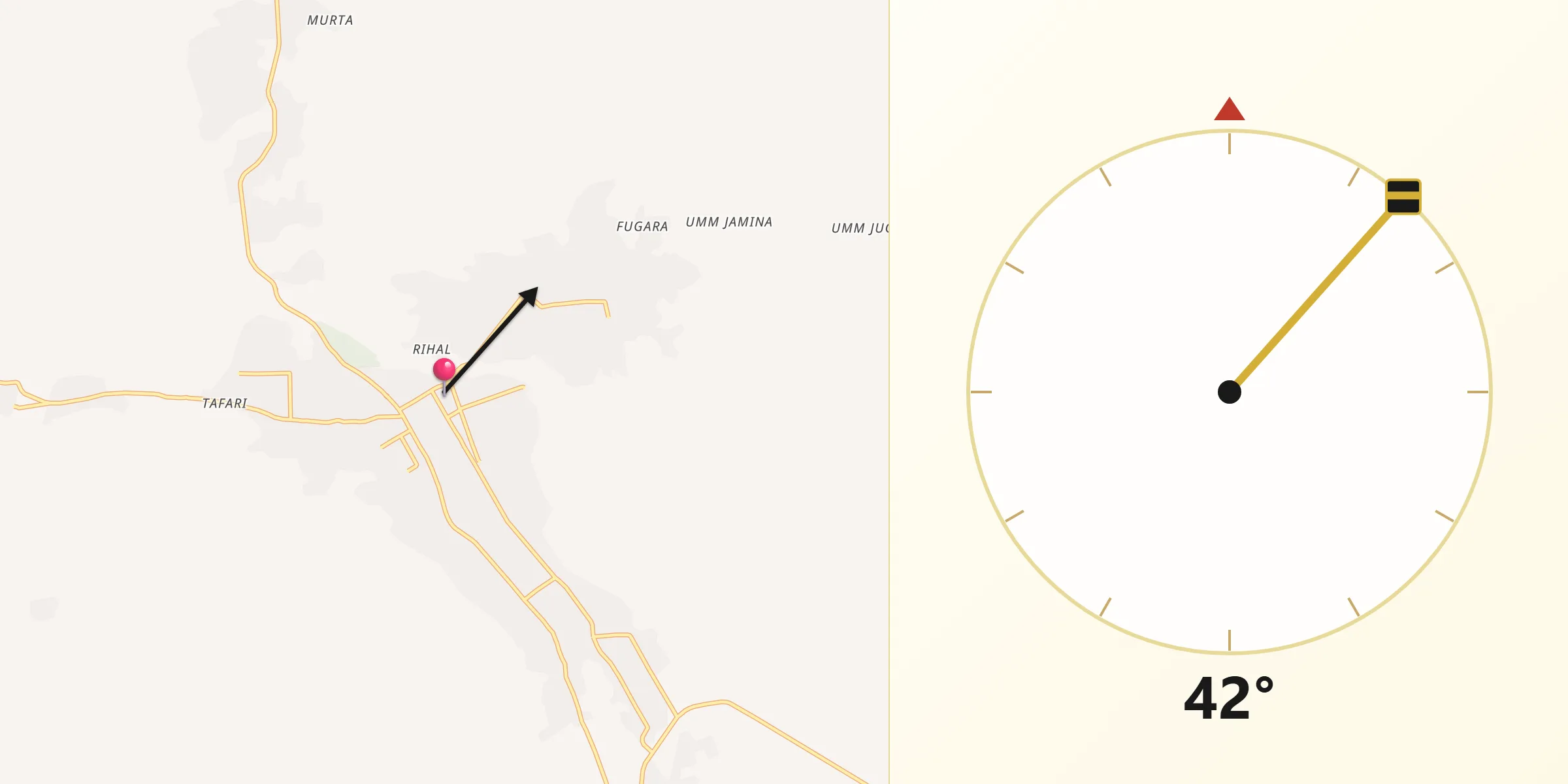 Direction vers la Qibla depuis Kadougli