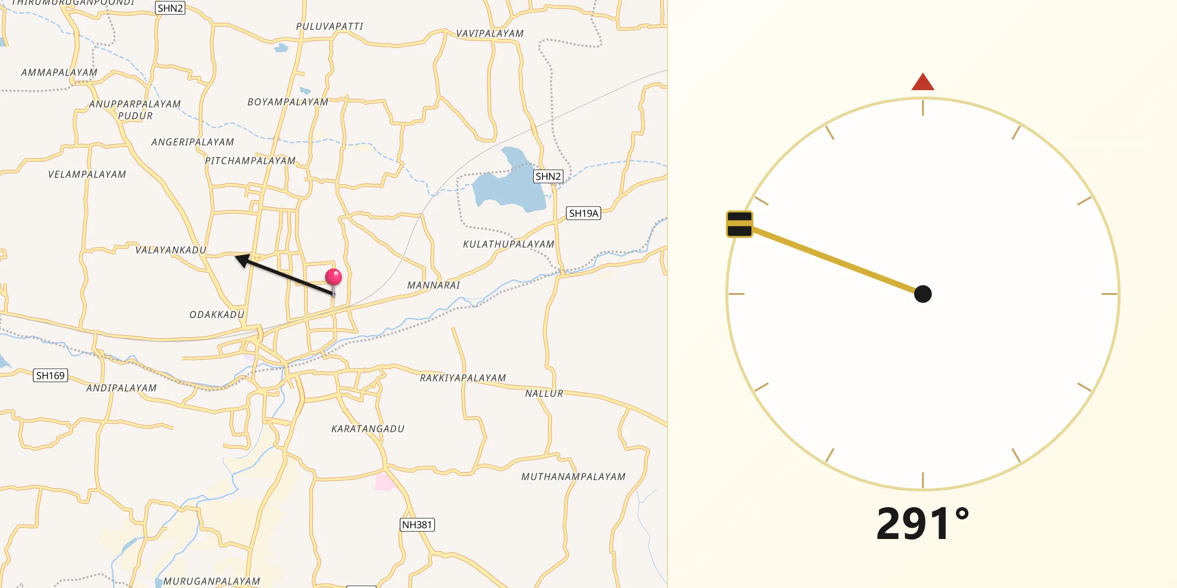 Qibla Direction from Tirupur