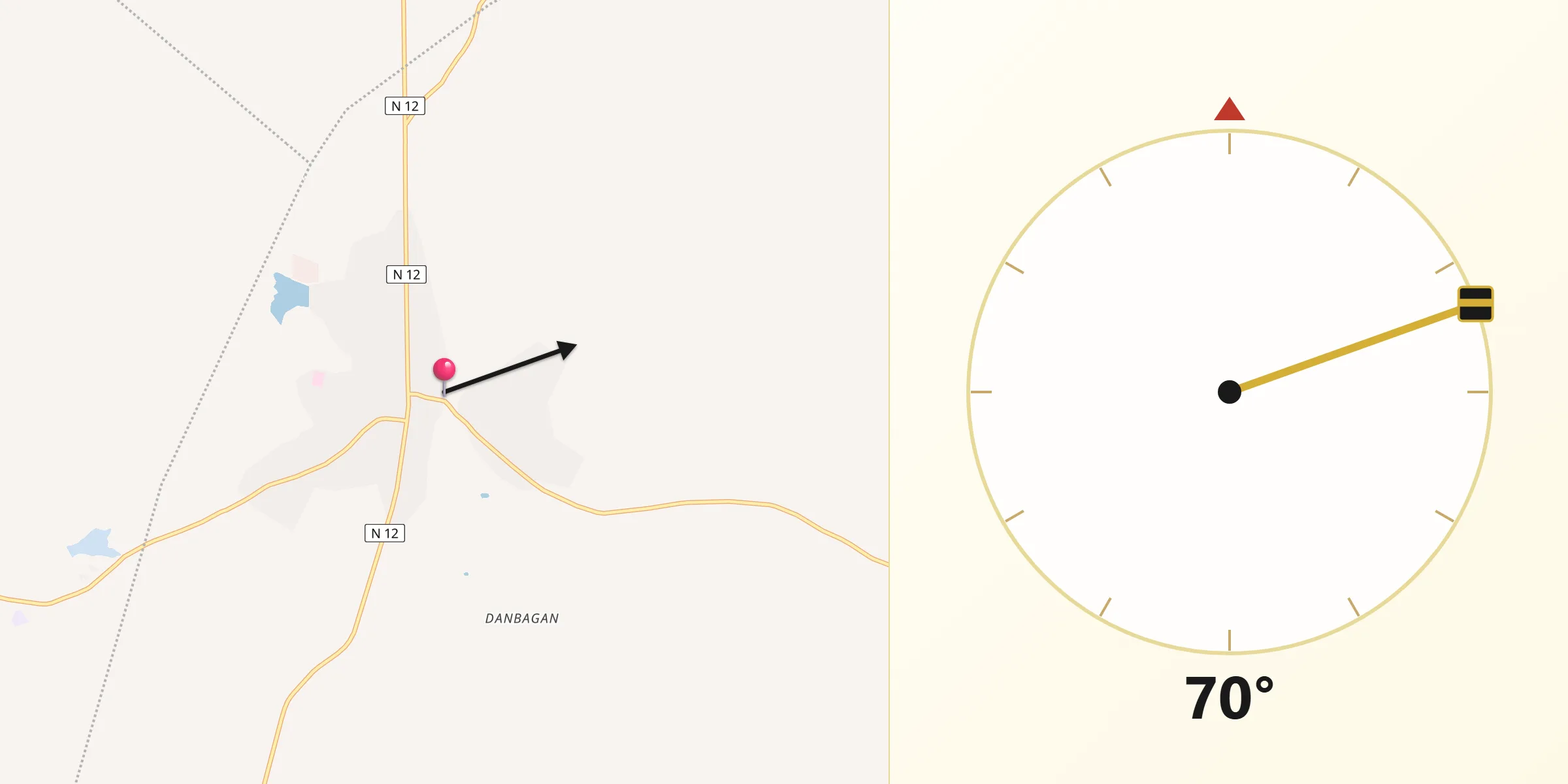 Direction vers la Qibla depuis Dano