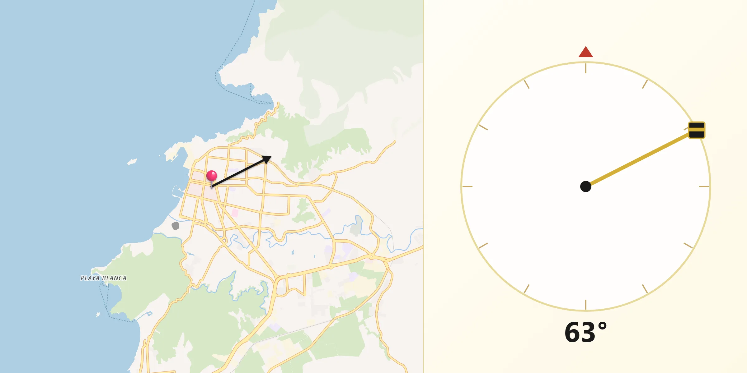 Dirección de la Qibla desde Santa Marta