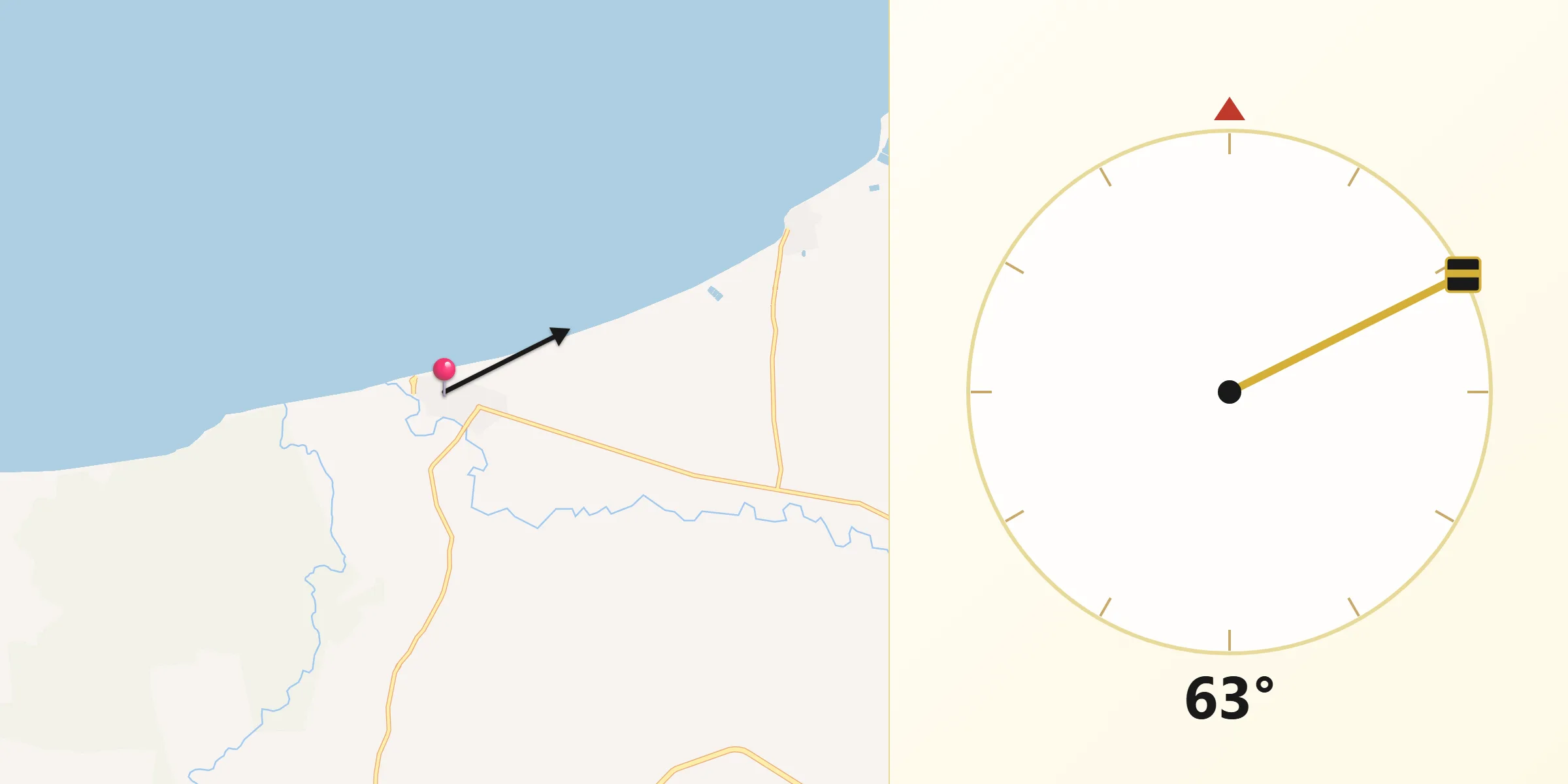 Dirección de la Qibla desde Dibulla