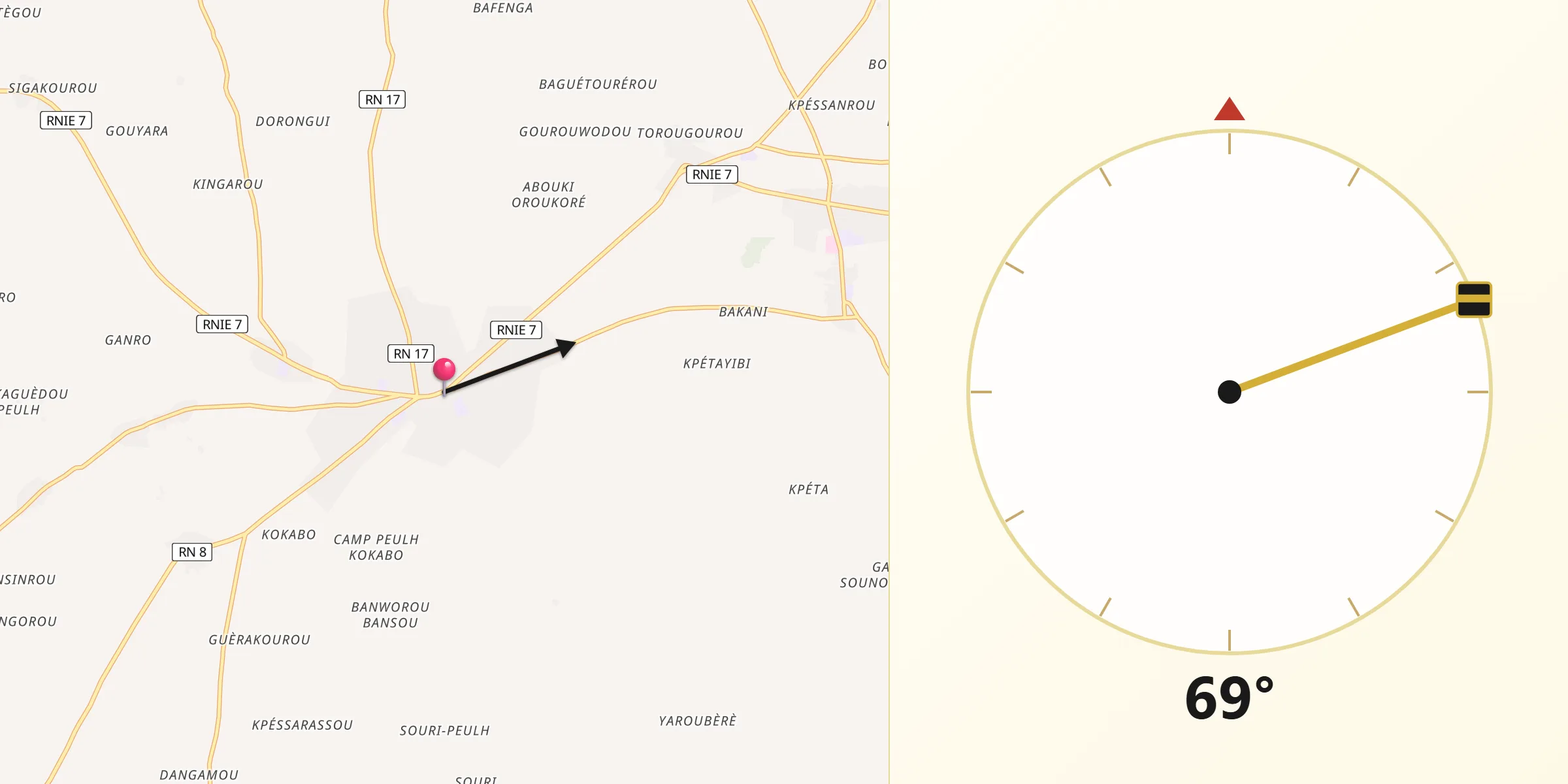 Direction vers la Qibla depuis Banikoara