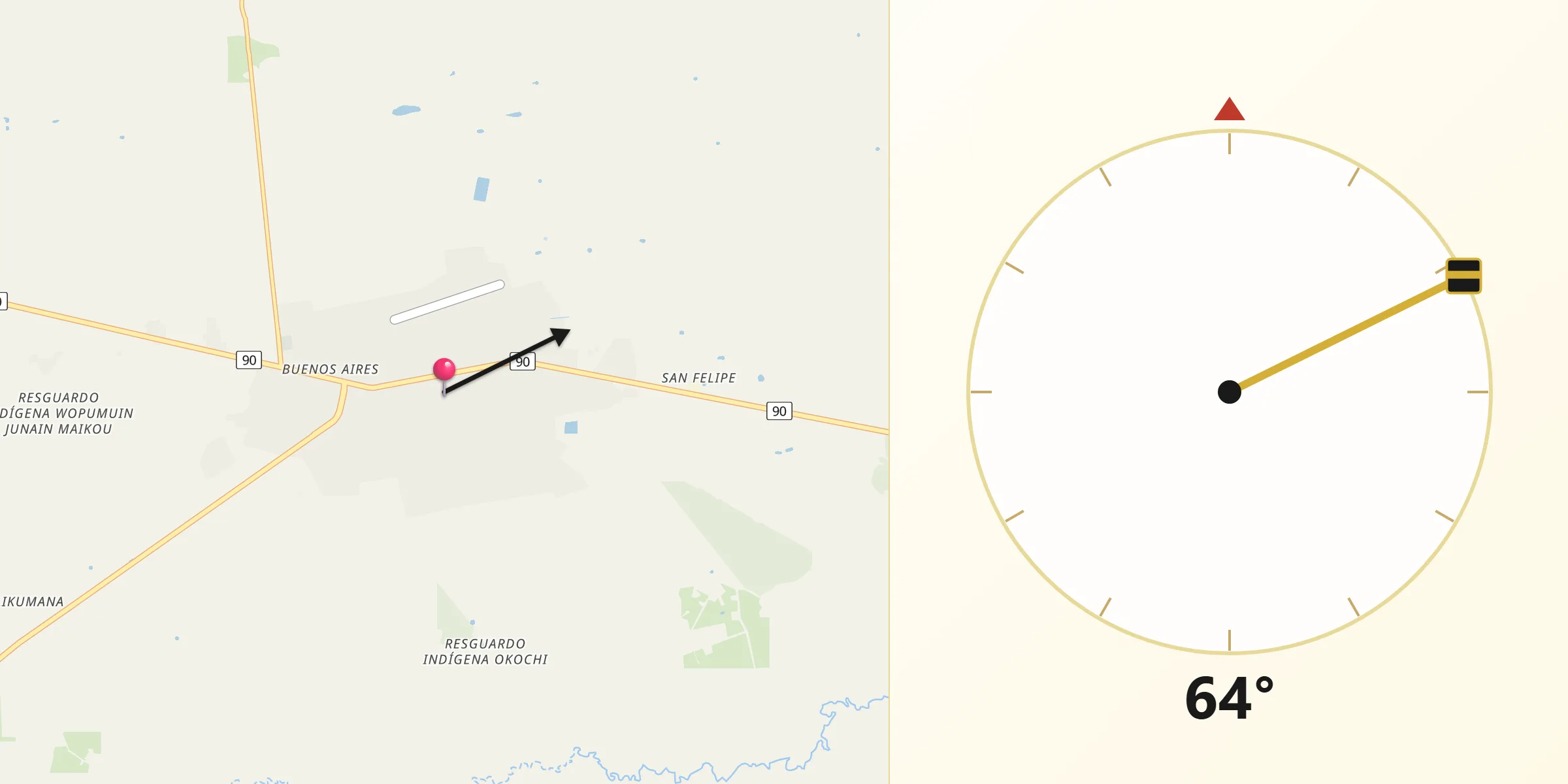Dirección de la Qibla desde Maicao