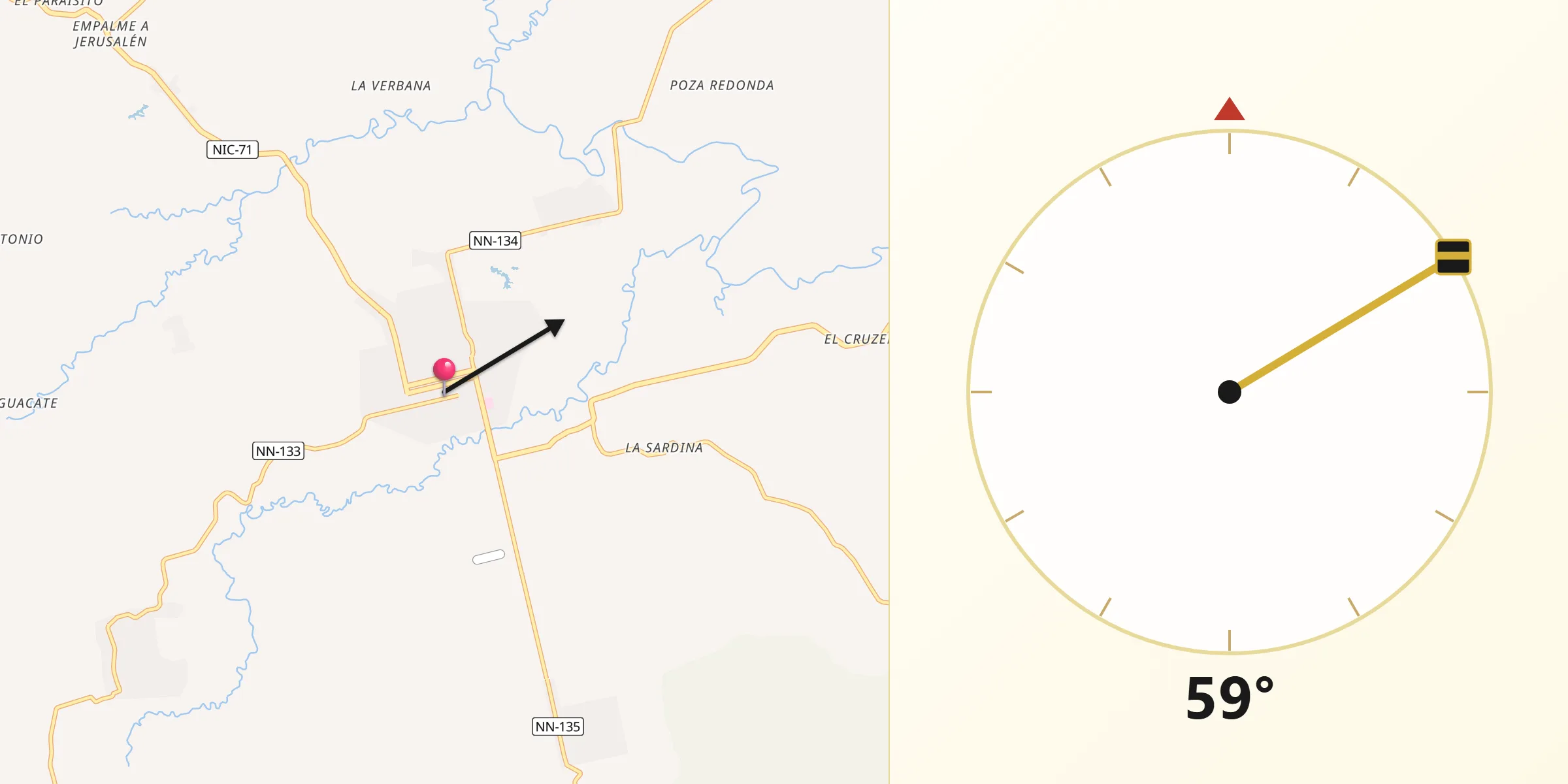 Dirección de la Qibla desde Nueva Guinea