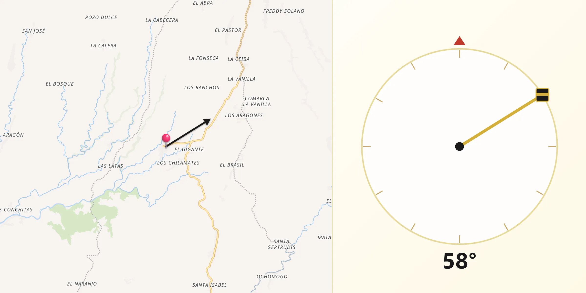 Dirección de la Qibla desde La Conquista