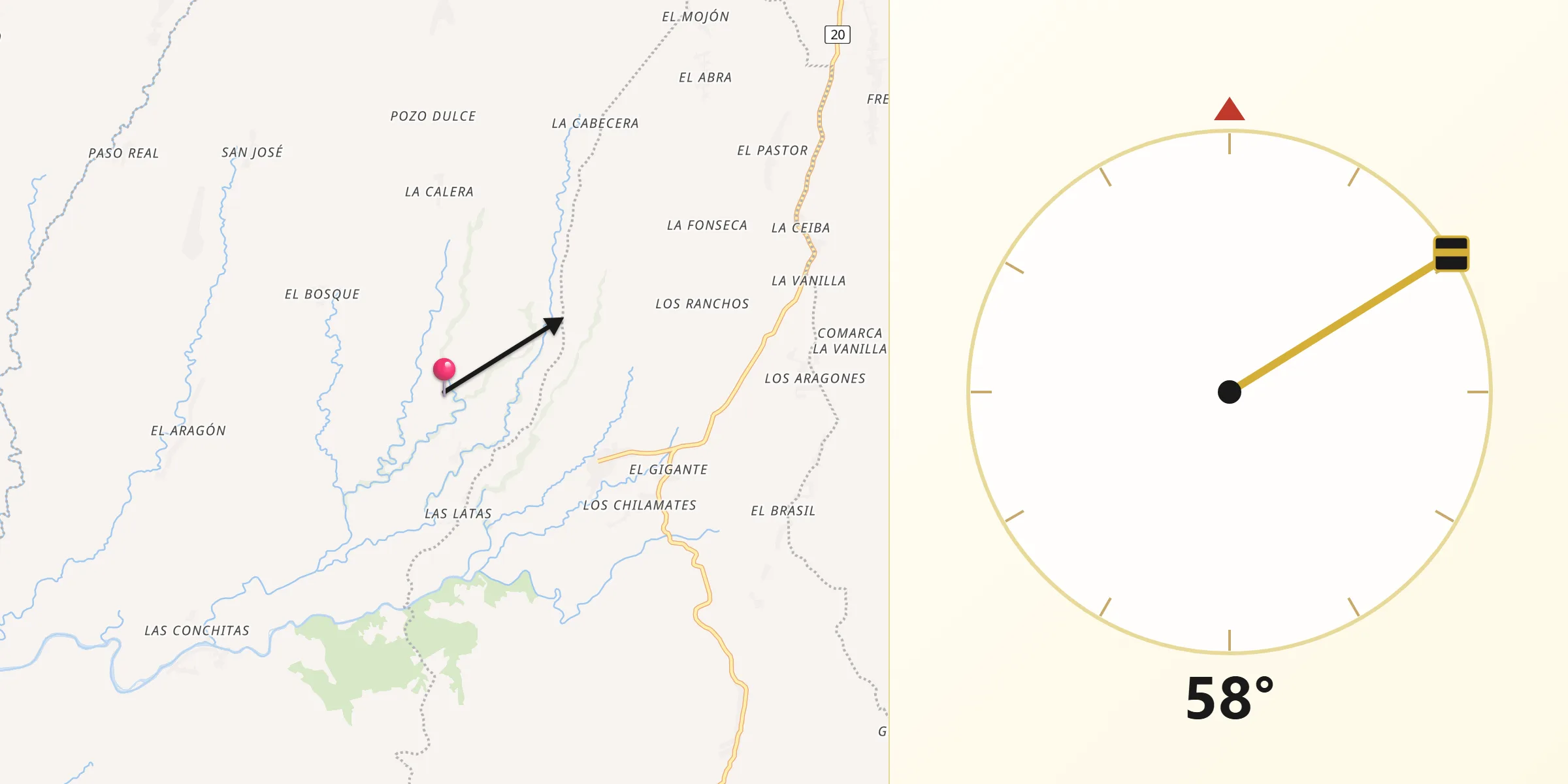 Dirección de la Qibla desde Santa Teresa