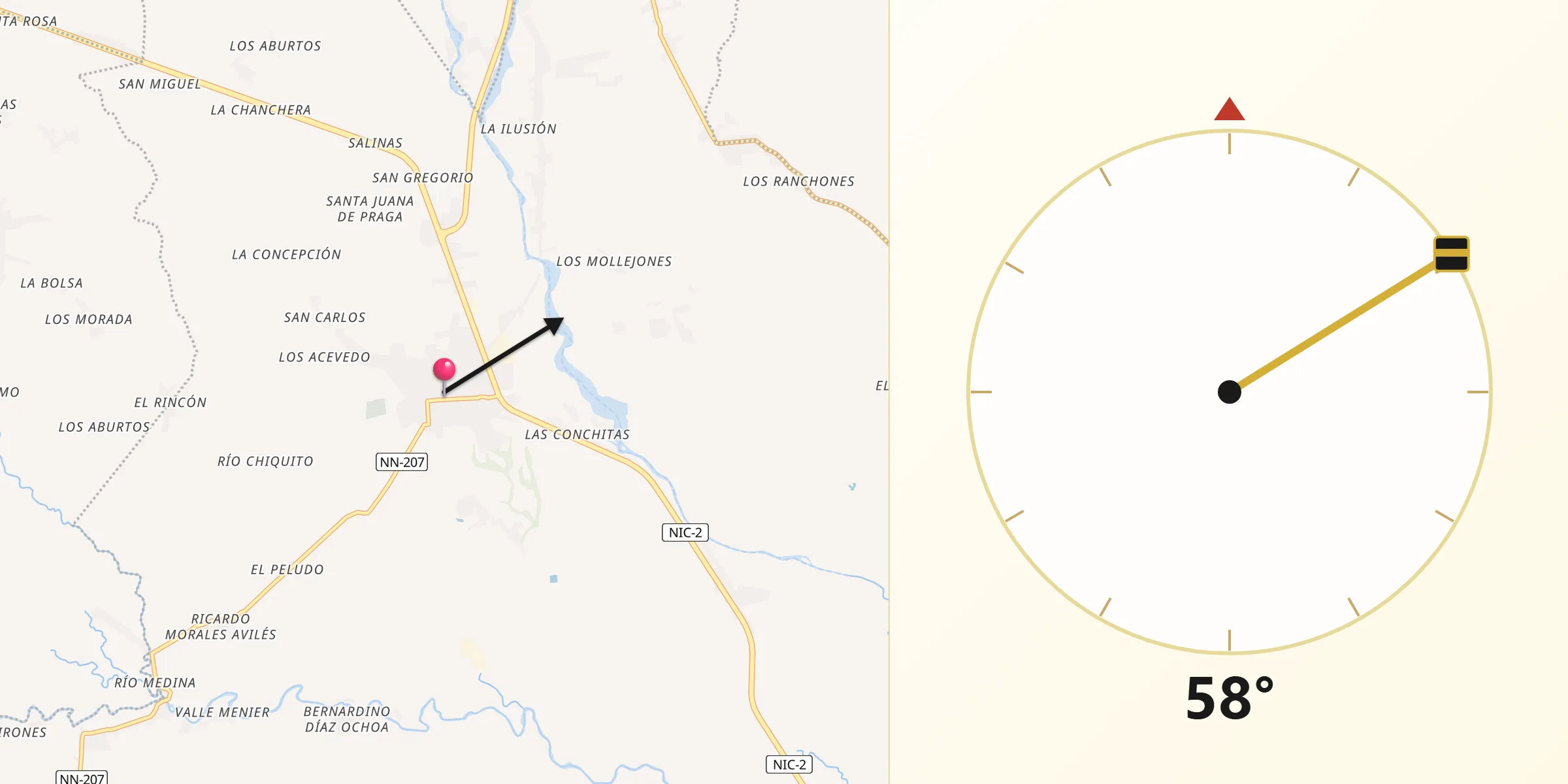 Dirección de la Qibla desde Nandaimé